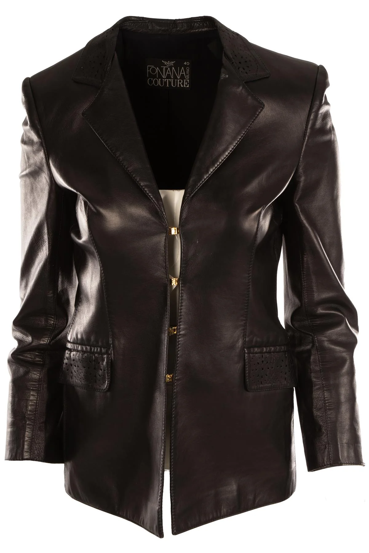 FONTANA COUTURE NAVY LEATHER JACKET IT 40 UK 8