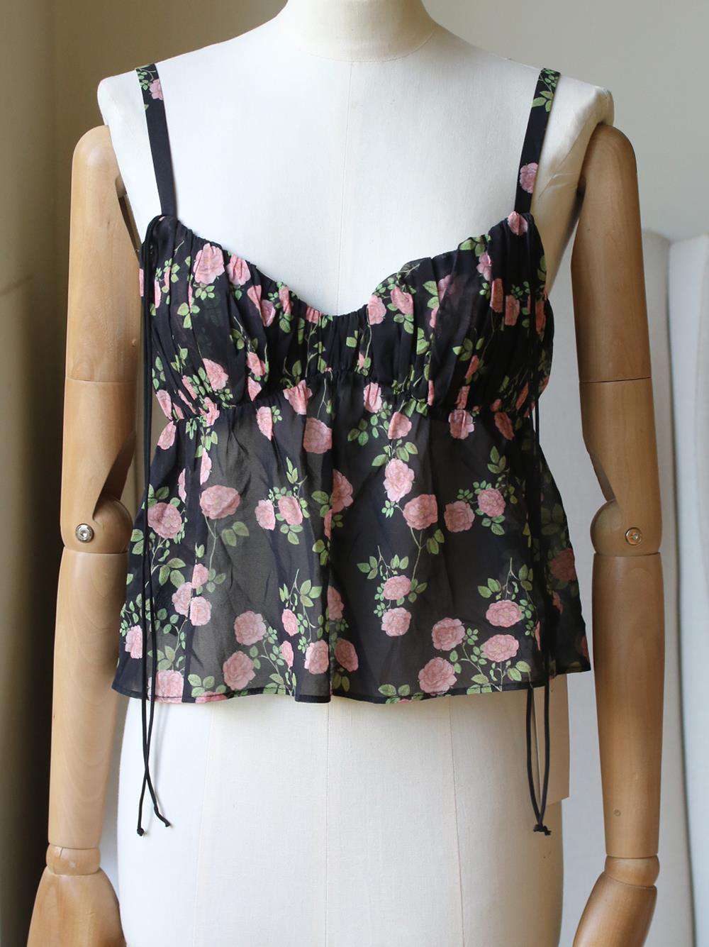 FOR LOVE AND LEMONS BISCOTTI FLORAL PRINT SILK TOP MEDIUM