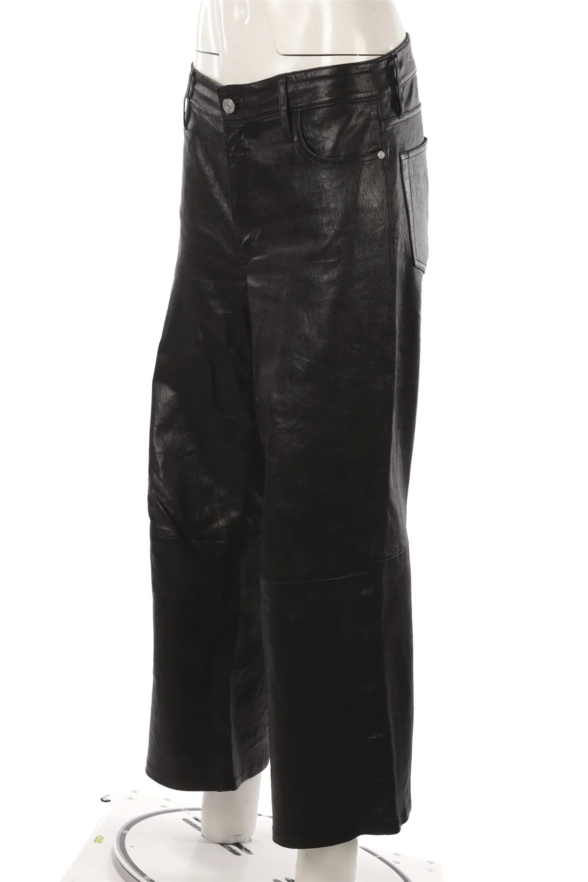 FRAME BLACK LEATHER WIDE LEG PANTS UK 8 - Image 3