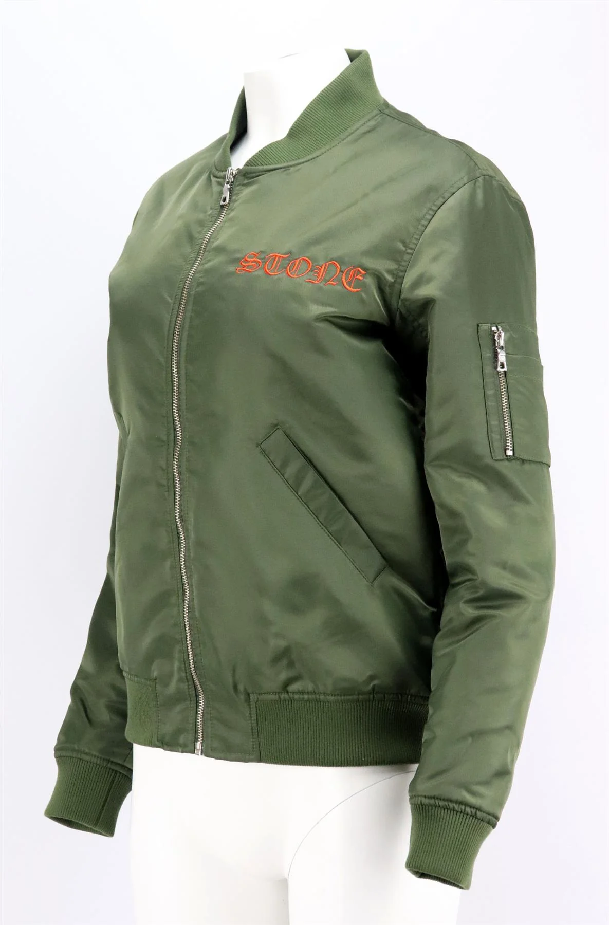 FRAME + LARA STONE EMBROIDERED SHELL BOMBER JACKET XSMALL - Image 3