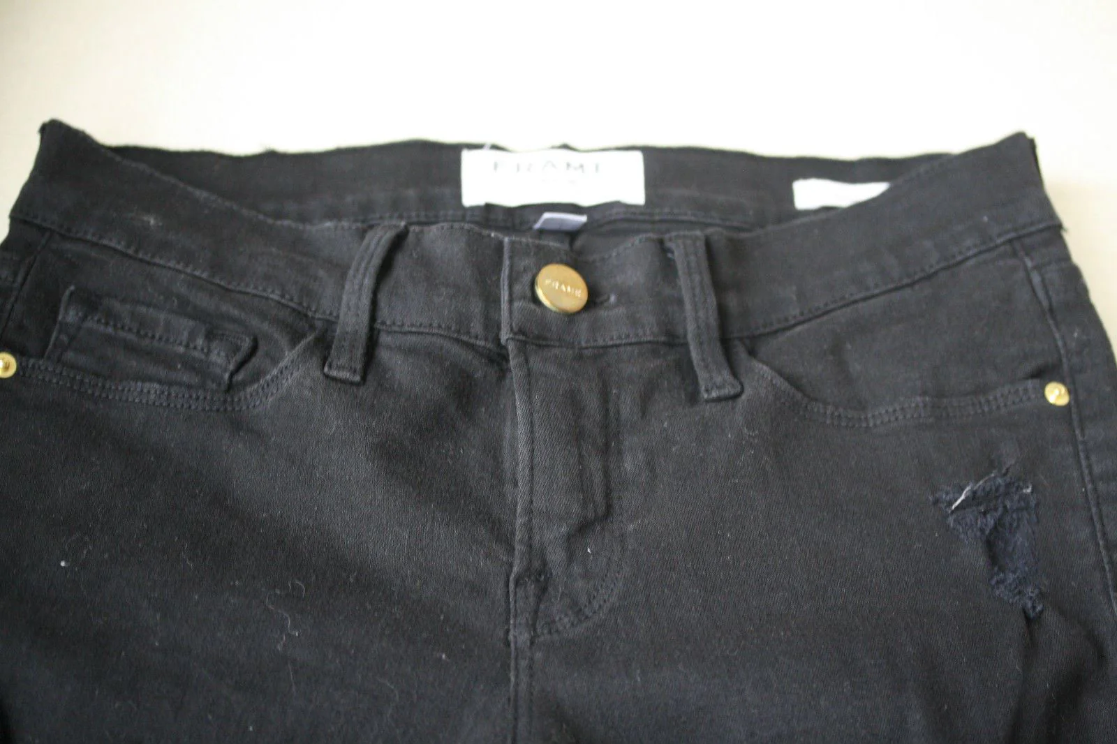 FRAME LE SKINNY DE JEANNE RIPPED BLACK JEANS W25 UK 6/8 - Image 5