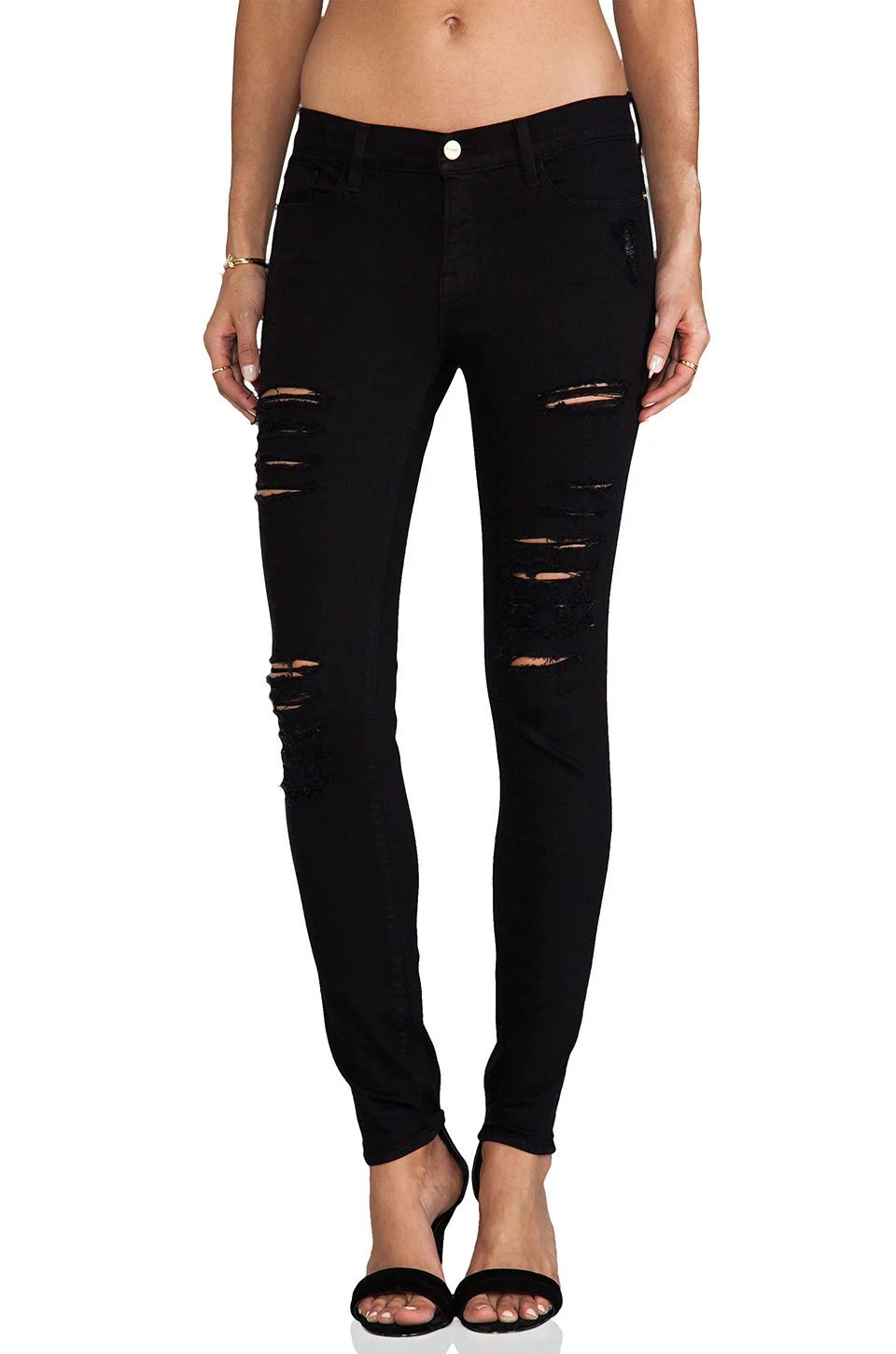 FRAME LE SKINNY DE JEANNE RIPPED BLACK JEANS W25 UK 6/8 - Image 8