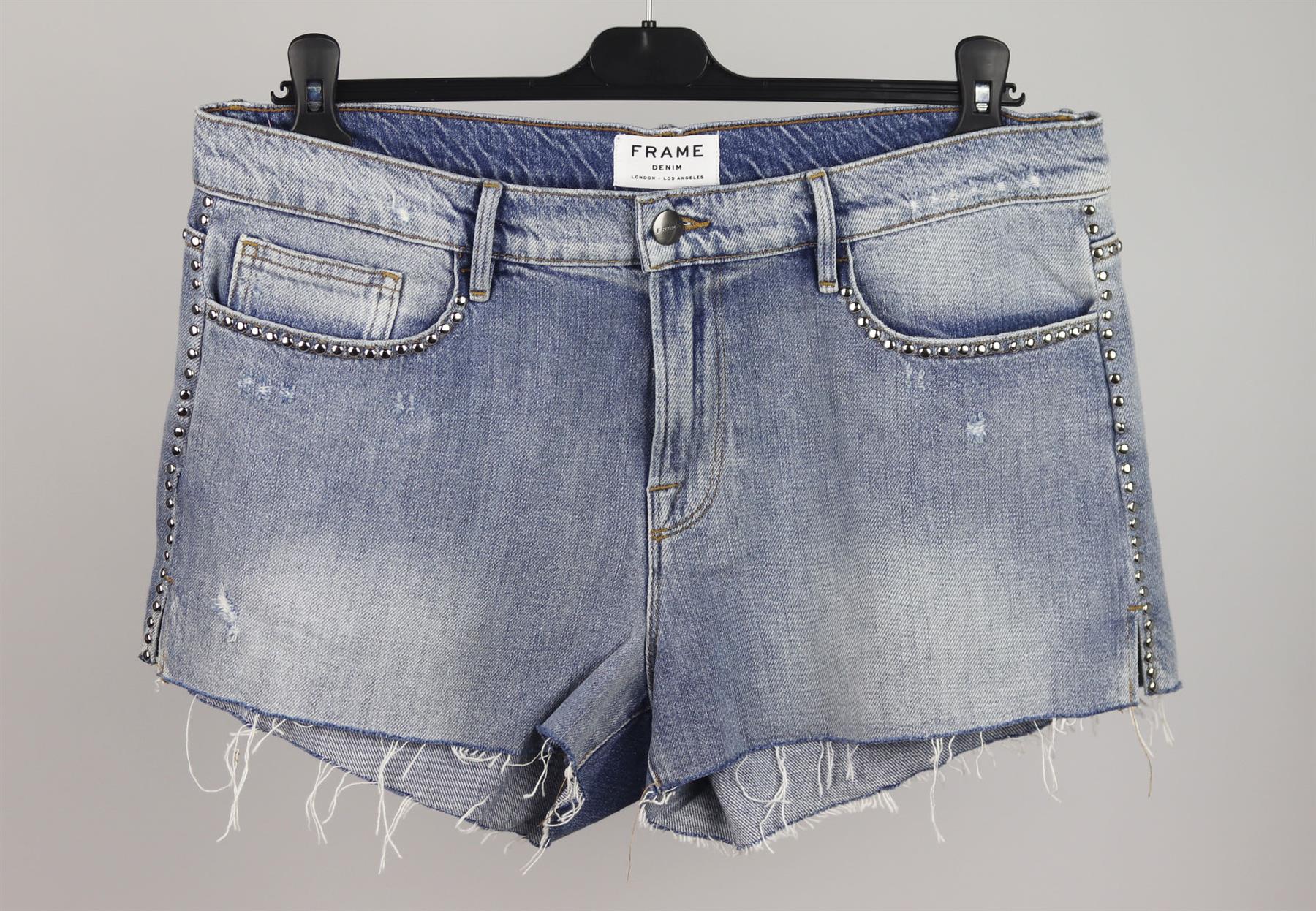 FRAME LE STUDDED DISTRESSED DENIM SHORTS W31 UK 12/14 - Image 2