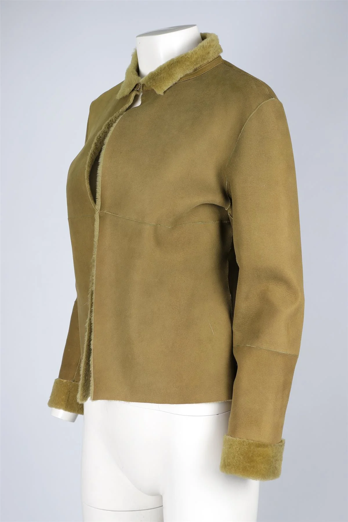 FRANCK NAMANI GREEN SHEARLING AND SUEDE JACKET IT 40 UK 8 - Image 3