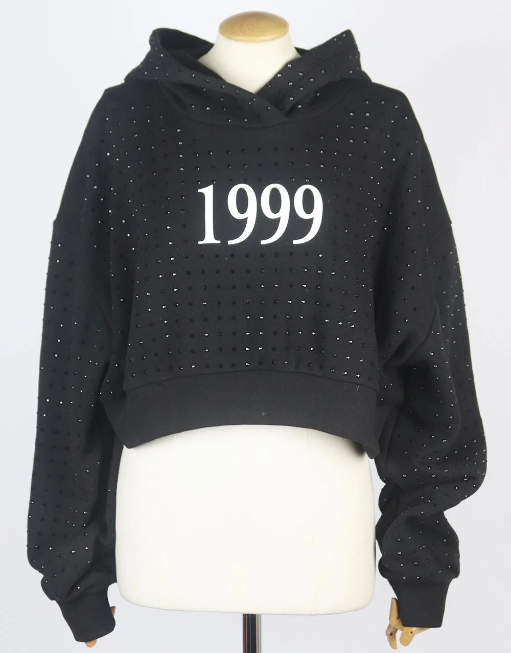FRANKIE B KYLIE CROPPED EMBELLISHED PRINTED COTTON JERSEY HOODIE MEDIUM - Image 2