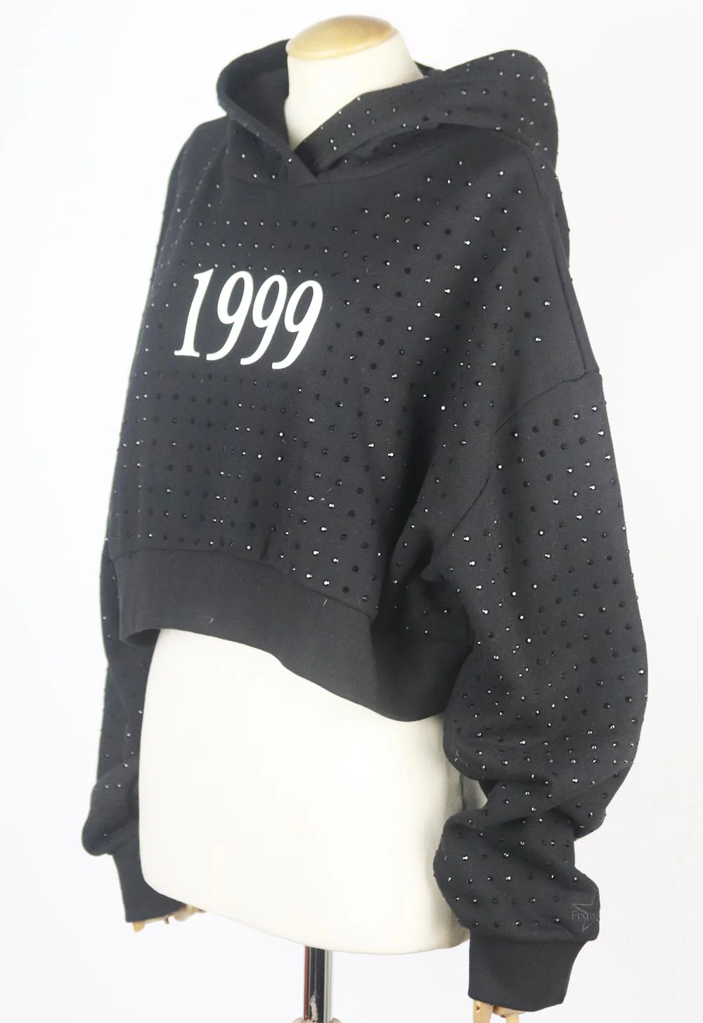 FRANKIE B KYLIE CROPPED EMBELLISHED PRINTED COTTON JERSEY HOODIE MEDIUM - Image 3