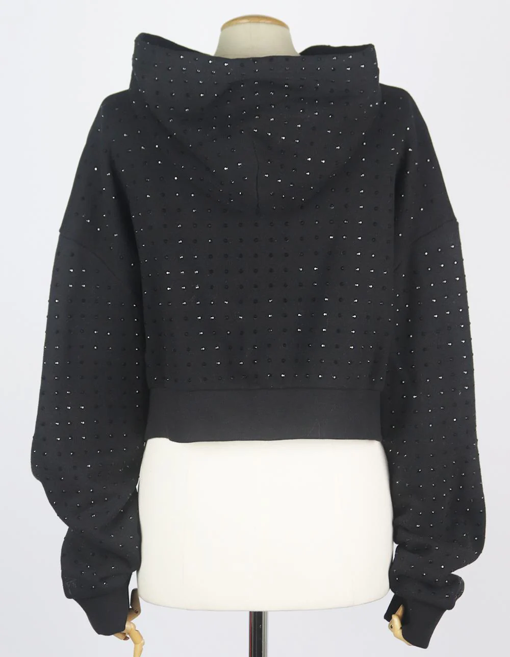 FRANKIE B KYLIE CROPPED EMBELLISHED PRINTED COTTON JERSEY HOODIE MEDIUM - Image 4