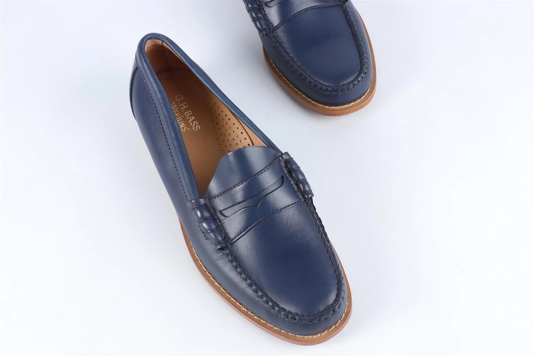 G.H.BASS NAVY MEN'S LEATHER LOAFERS UK 8.5 EU 42.5 US 9.5 - Image 4