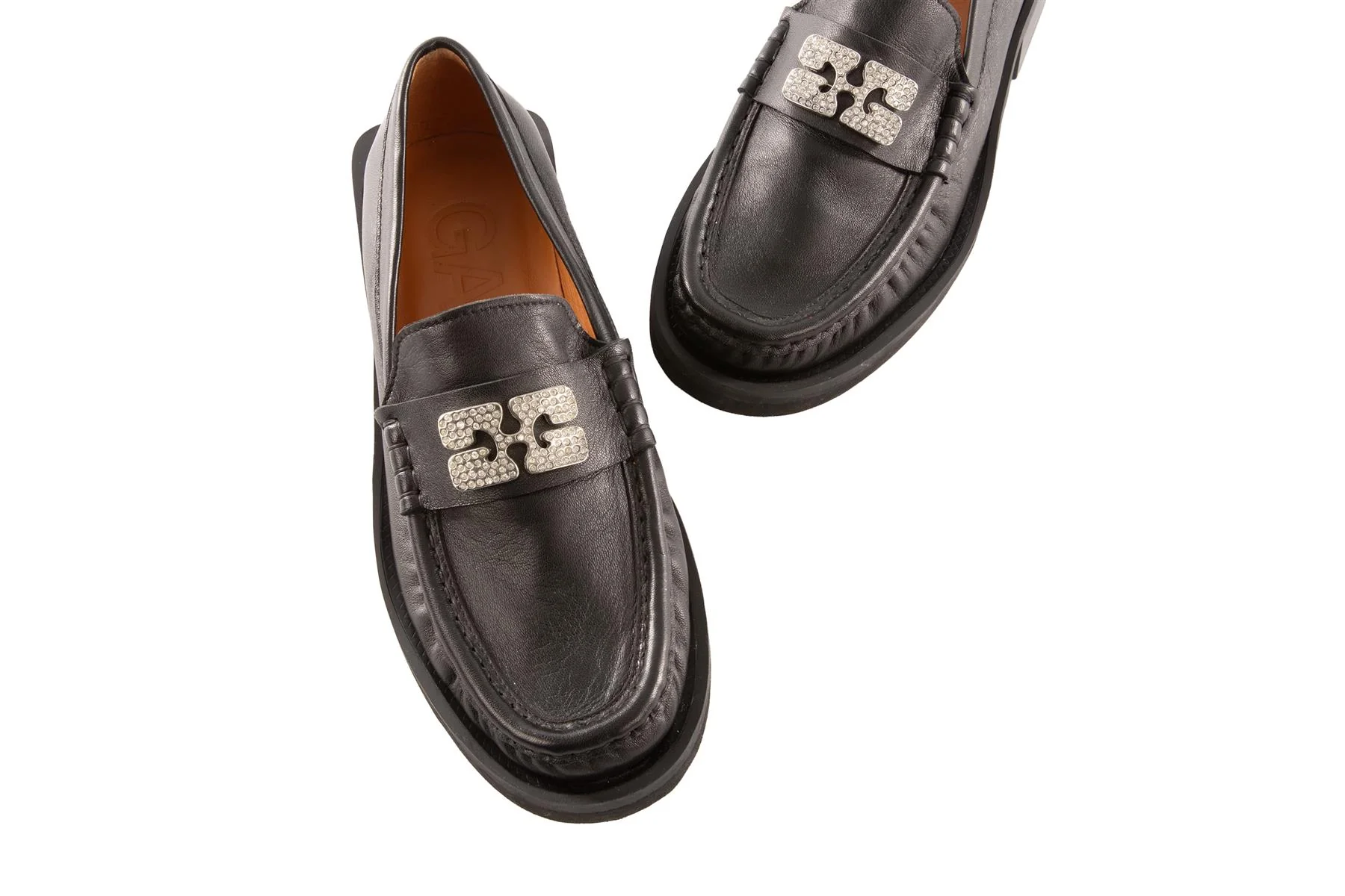 GANNI BLACK LEATHER LOAFERS EU 38 - Image 4