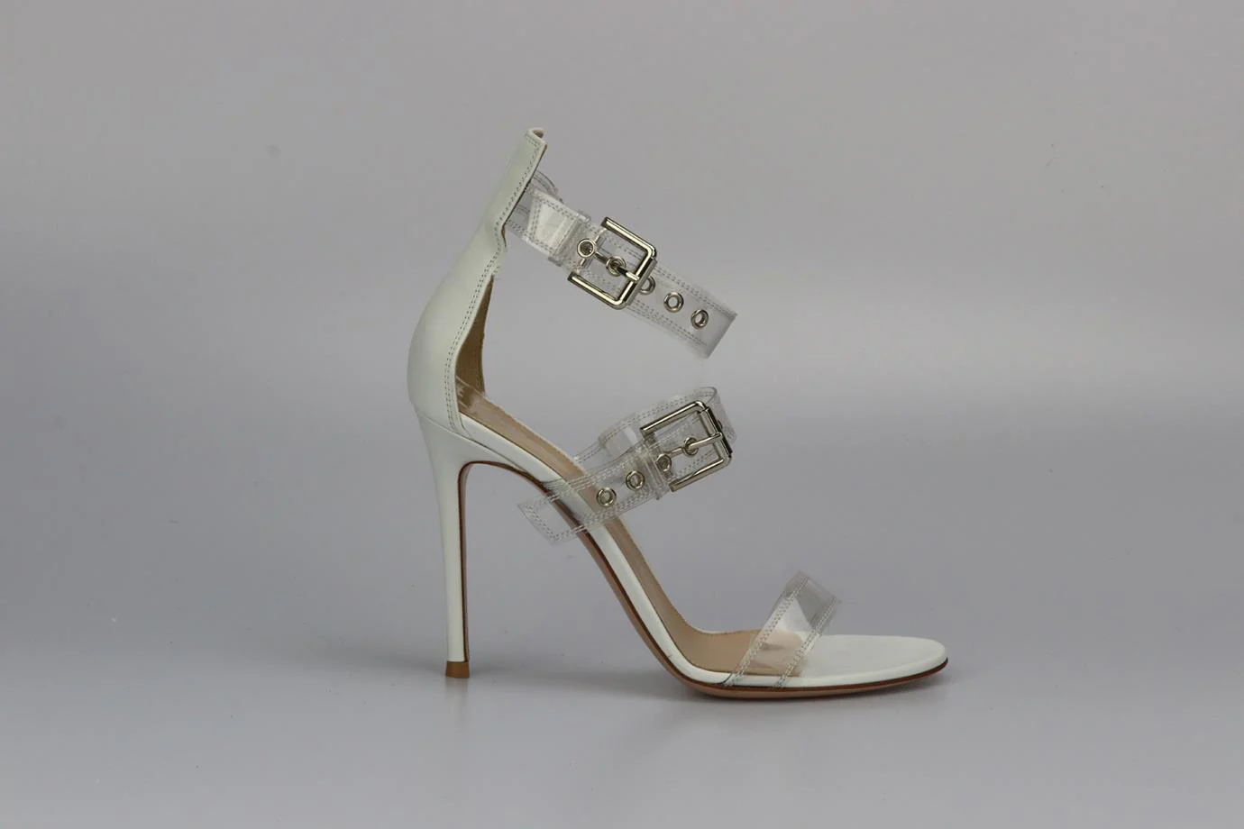 GIANVITO ROSSI BUCKLE DETAIL PVC AND LEATHER SANDALS EU 38.5 UK 5.5 US 8.5 - Image 2