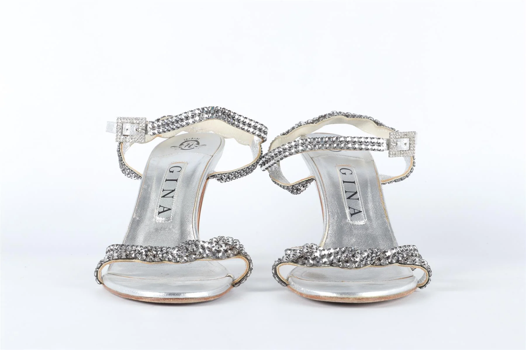 GINA SILVER CRYSTAL AND LEATHER SANDALS EU 38.5 UK 5.5 US 8.5 - Image 3