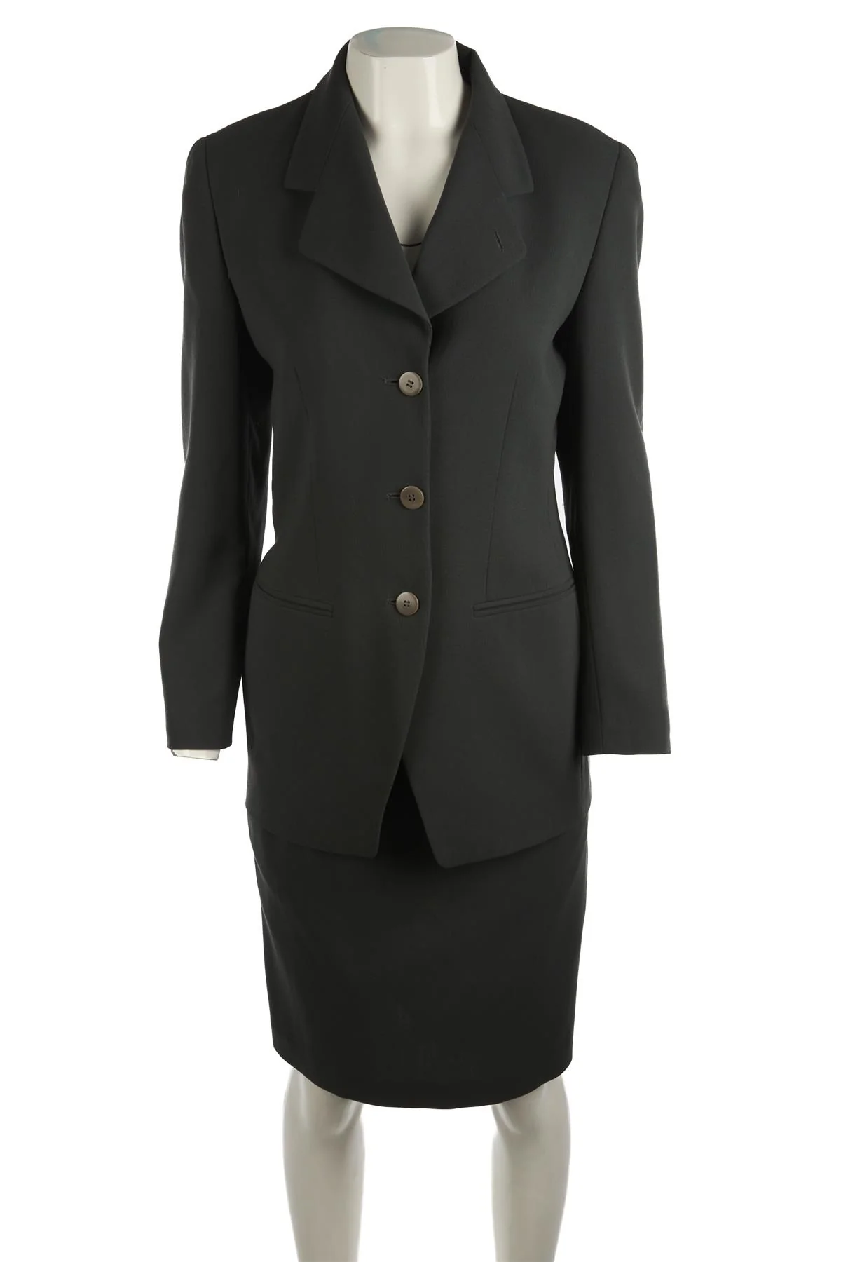 GIORGIO ARMANI GREEN VINTAGE WOOL SKIRT SUIT IT 40 UK 8 - Image 2