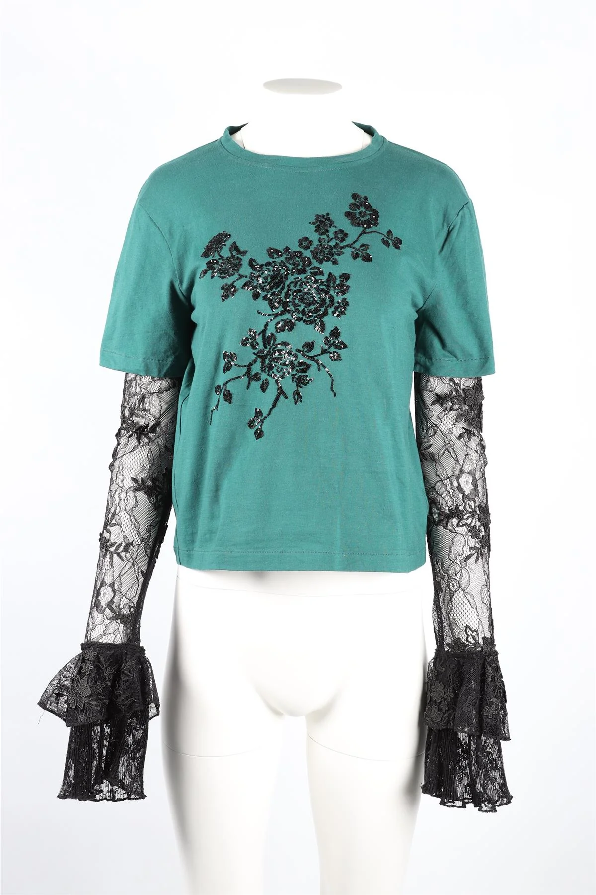 GIUSEPPE DI MORABITO GREEN AND BLACK LACE AND COTTON TOP IT 42 UK 10 - Image 2