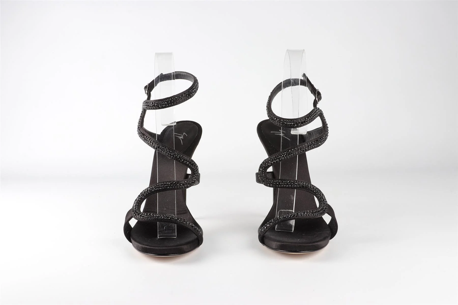 GIUSEPPE ZANOTTI BLACK CRYSTAL AND SATIN SANDALS EU 36 UK 3 US 6 - Image 3