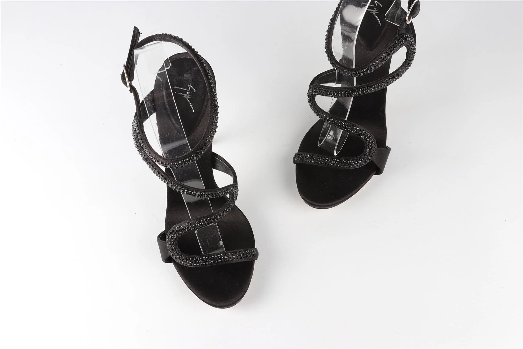 GIUSEPPE ZANOTTI BLACK CRYSTAL AND SATIN SANDALS EU 36 UK 3 US 6 - Image 4