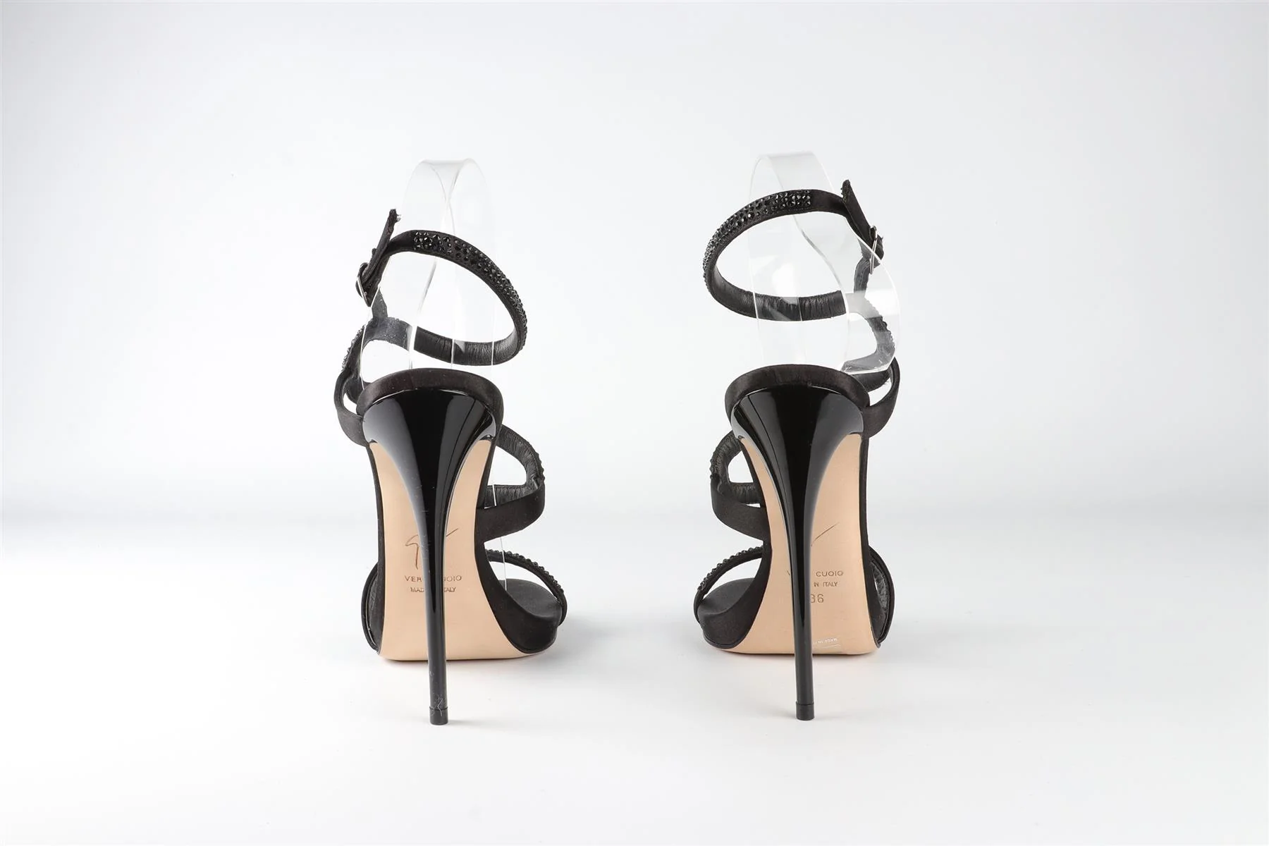 GIUSEPPE ZANOTTI BLACK CRYSTAL AND SATIN SANDALS EU 36 UK 3 US 6 - Image 5