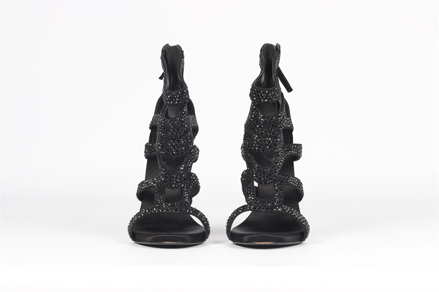 GIUSEPPE ZANOTTI BLACK CRYSTAL AND SATIN SANDALS EU 37.5 UK 4.5 US 7.5 - Image 3