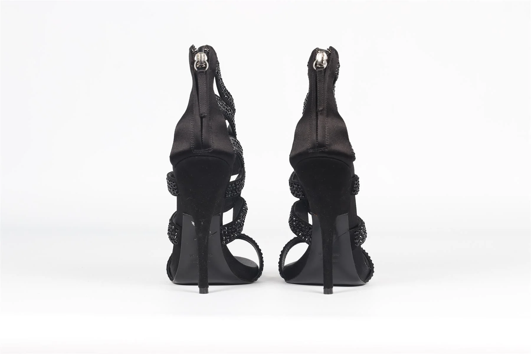GIUSEPPE ZANOTTI BLACK CRYSTAL AND SATIN SANDALS EU 37.5 UK 4.5 US 7.5 - Image 5
