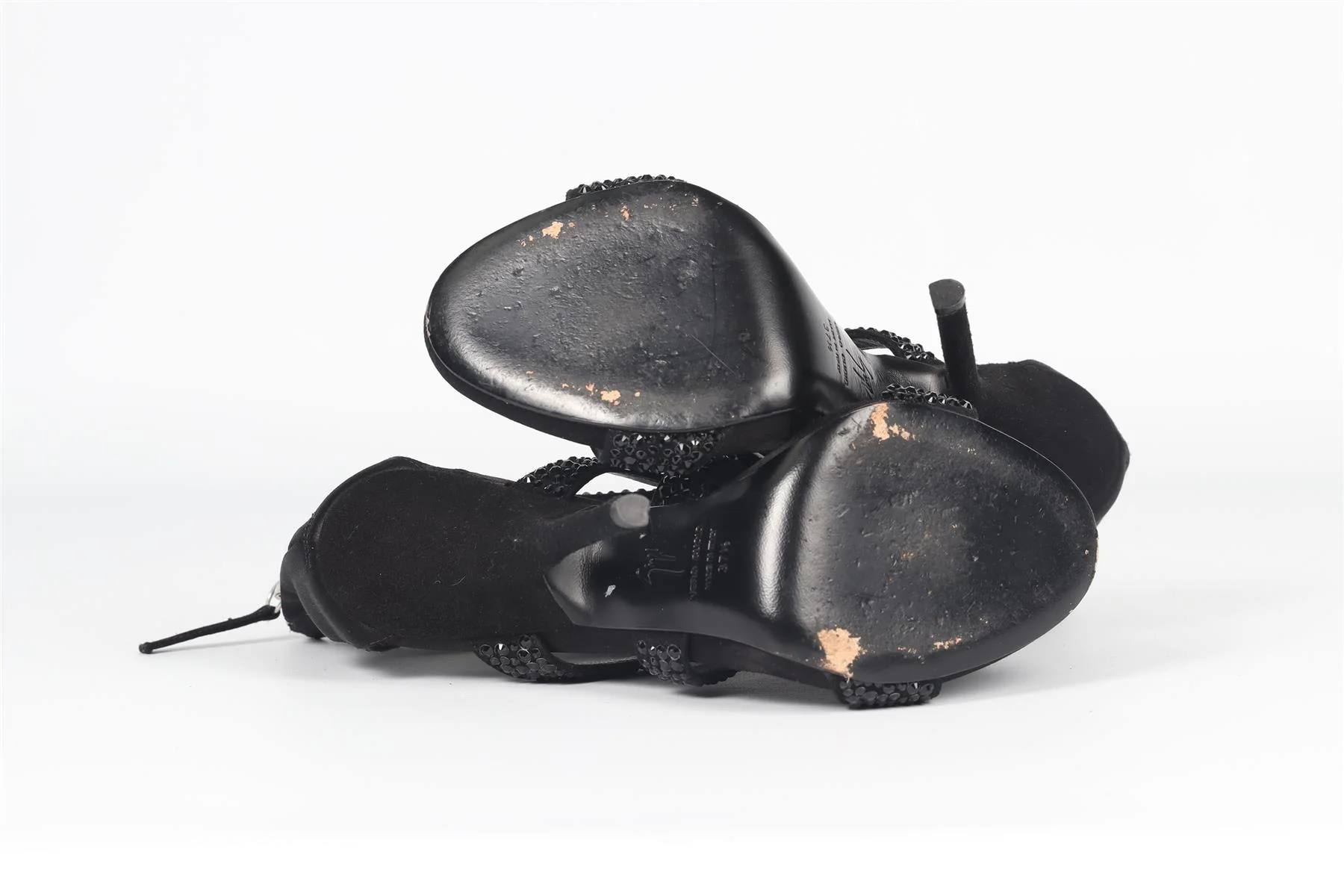 GIUSEPPE ZANOTTI BLACK CRYSTAL AND SATIN SANDALS EU 37.5 UK 4.5 US 7.5 - Image 6
