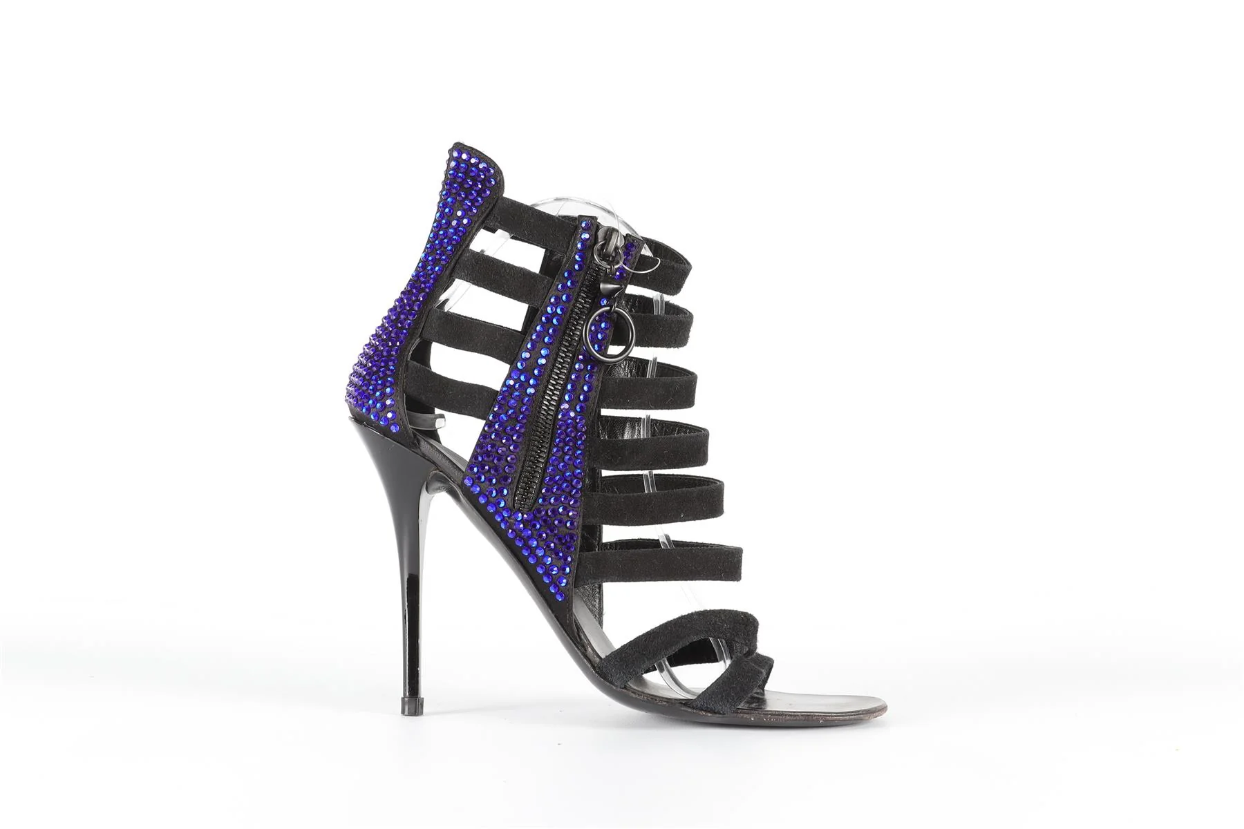 GIUSEPPE ZANOTTI BLACK CRYSTAL AND SUEDE SANDALS EU 38 UK 5 US 8 - Image 2
