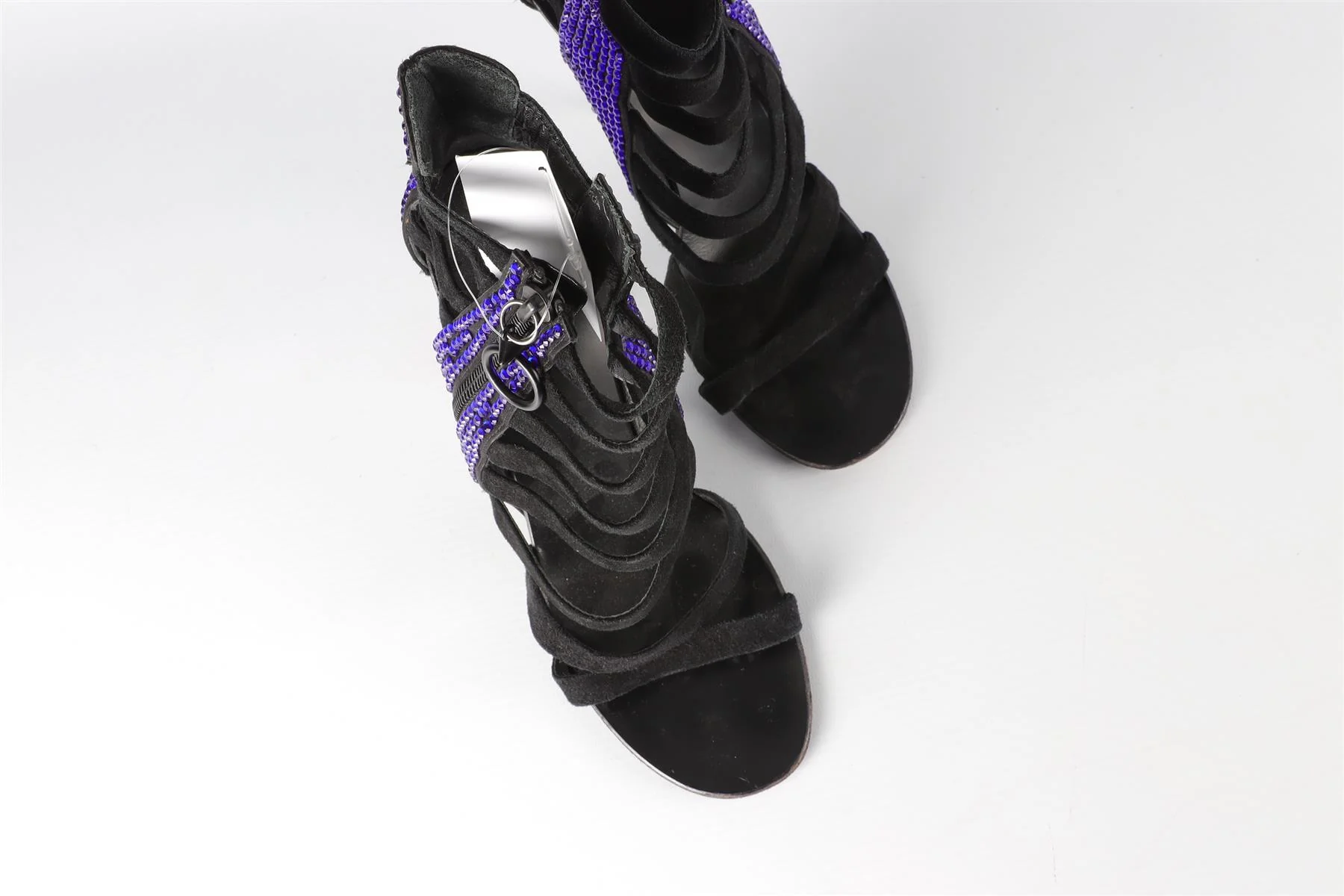 GIUSEPPE ZANOTTI BLACK CRYSTAL AND SUEDE SANDALS EU 38 UK 5 US 8 - Image 4