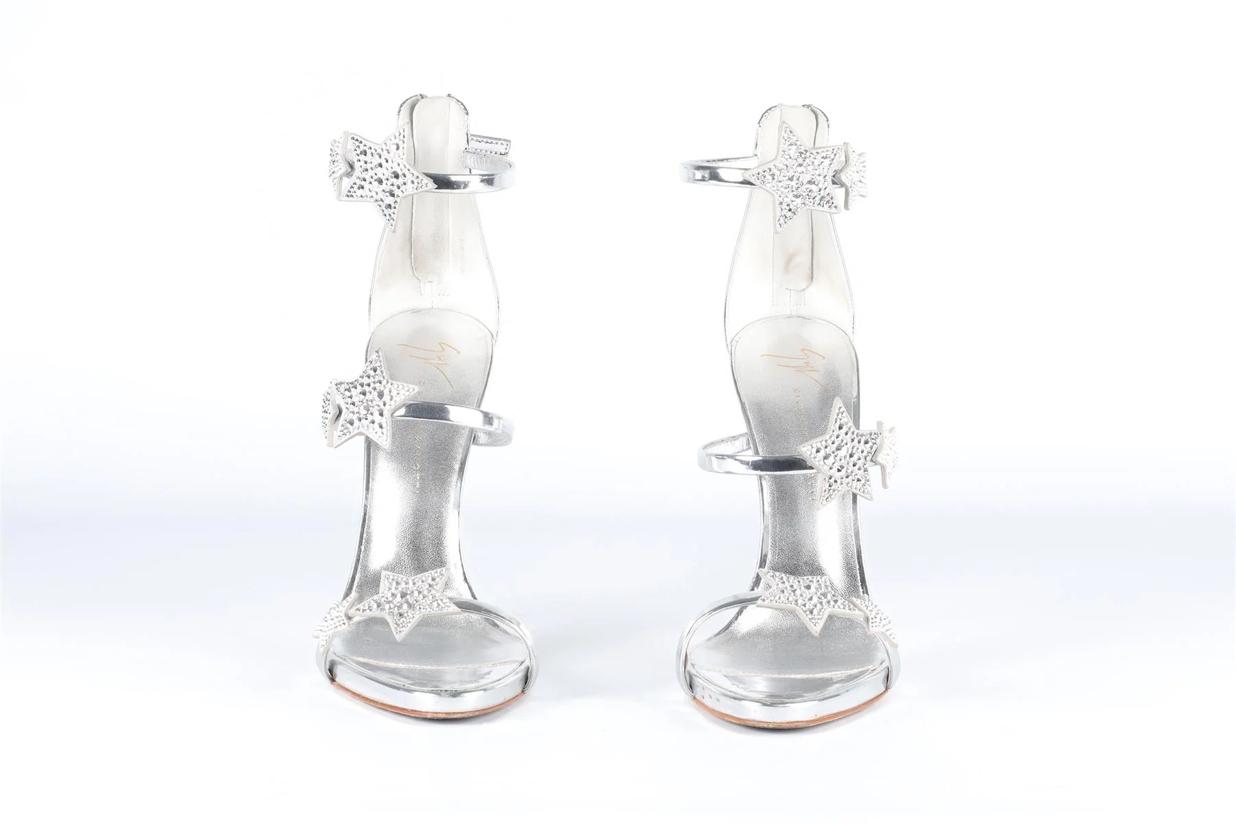 GIUSEPPE ZANOTTI SILVER CRYSTAL AND LEATHER SANDALS EU 39 UK 6 US 9 - Image 3