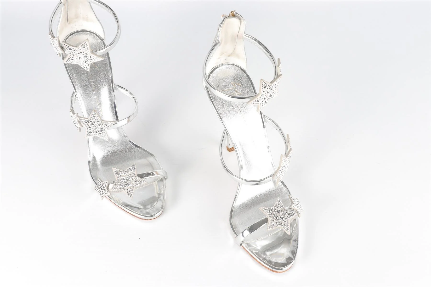 GIUSEPPE ZANOTTI SILVER CRYSTAL AND LEATHER SANDALS EU 39 UK 6 US 9 - Image 4