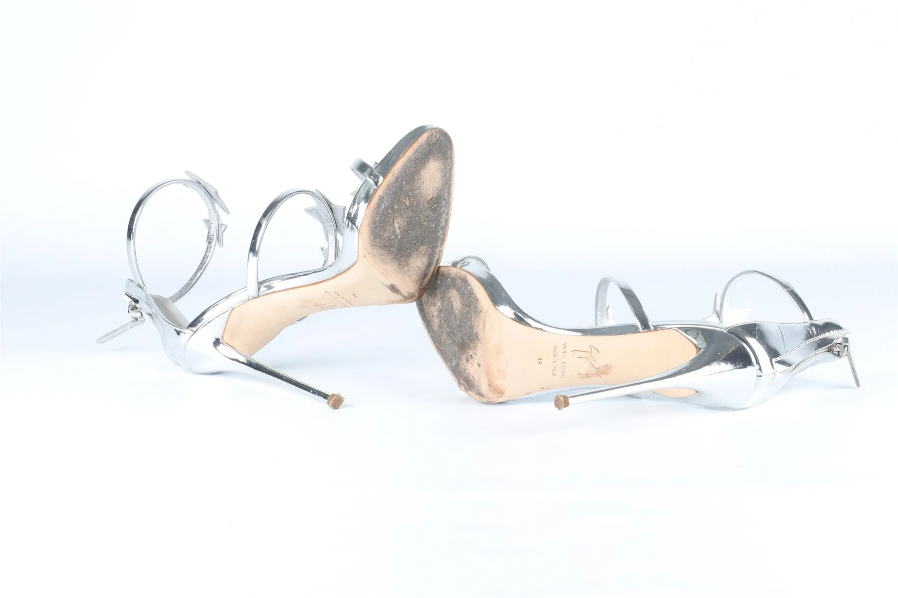 GIUSEPPE ZANOTTI SILVER CRYSTAL AND LEATHER SANDALS EU 39 UK 6 US 9 - Image 6