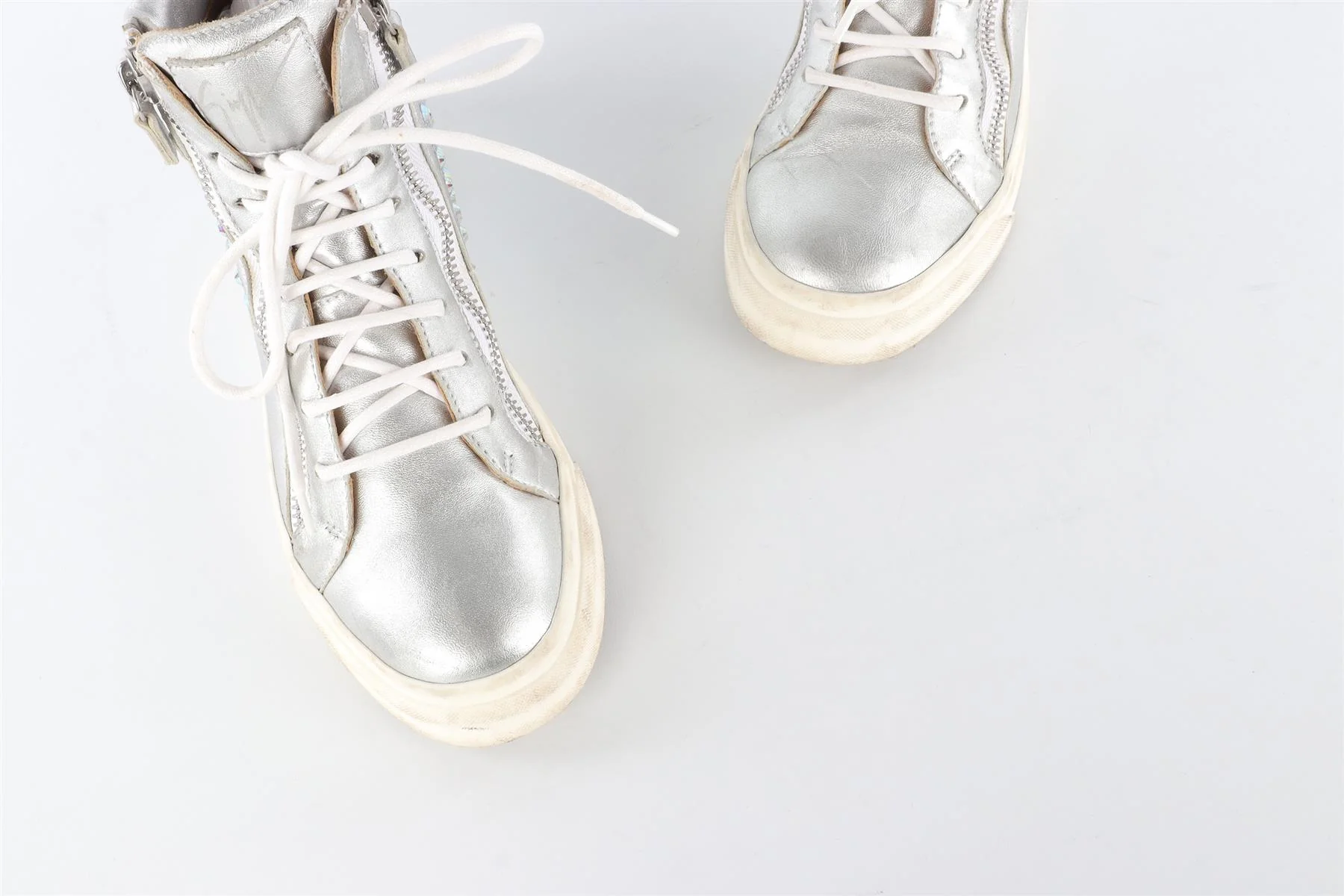 GIUSEPPE ZANOTTI SILVER LEATHER HIGH TOP SNEAKERS EU 38 UK 5 US 8 - Image 4
