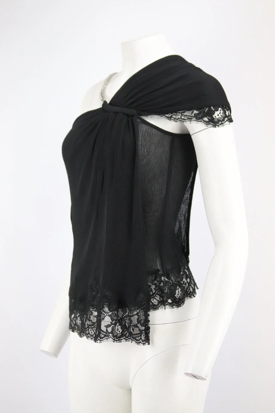 GIVENCHY LACE TRIMMED RIBBED KNIT TOP SMALL - Image 3