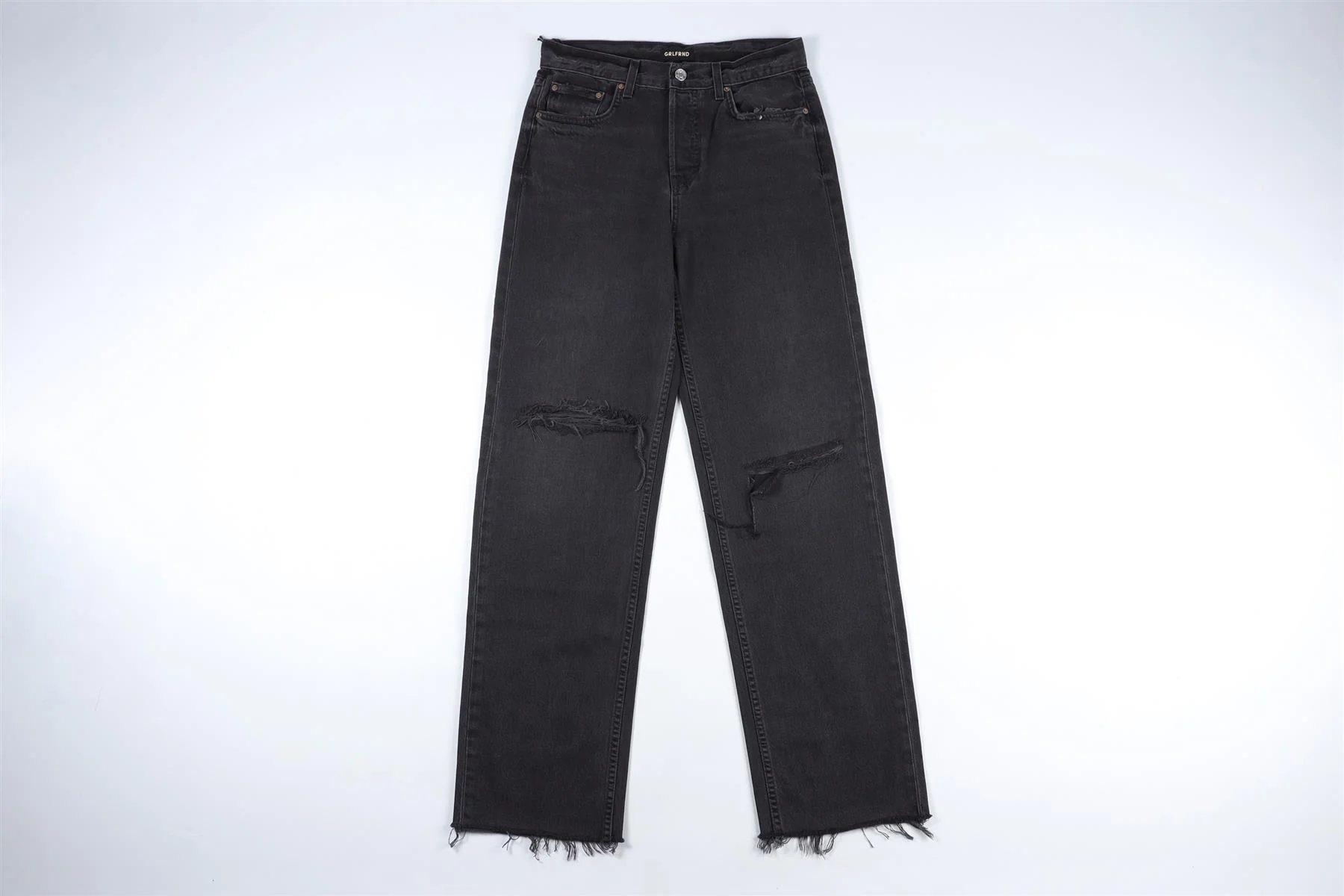 GRLFRND BLACK HIGH RISE STRAIGHT LEG JEANS W24 UK 6 - Image 2