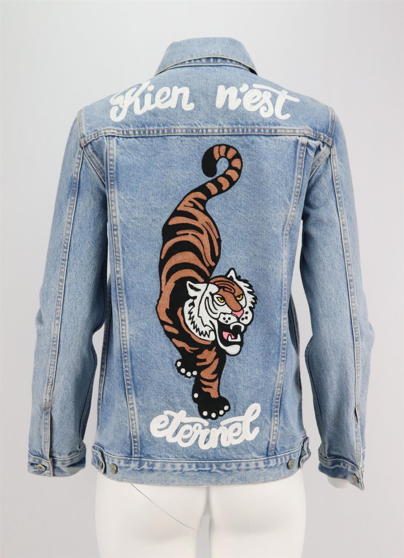 GRLFRND DARIA OVERSIZED EMBROIDERED DENIM JACKET SMALL - Image 4