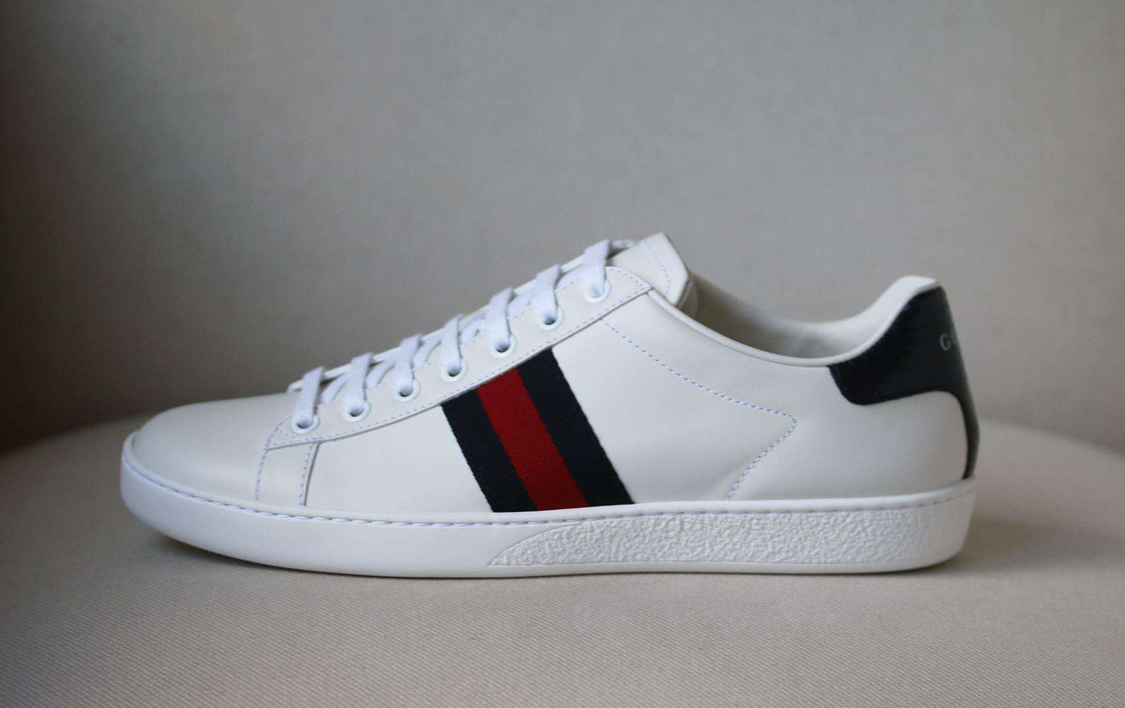 GUCCI ACE WATERSNAKE TRIMMED LEATHER SNEAKERS EU 38.5 UK 5.5 US 8.5 - Image 2