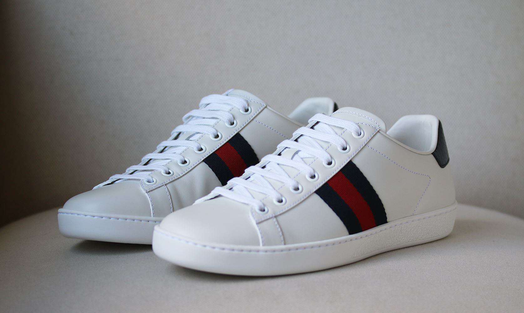 GUCCI ACE WATERSNAKE TRIMMED LEATHER SNEAKERS EU 38.5 UK 5.5 US 8.5 - Image 3