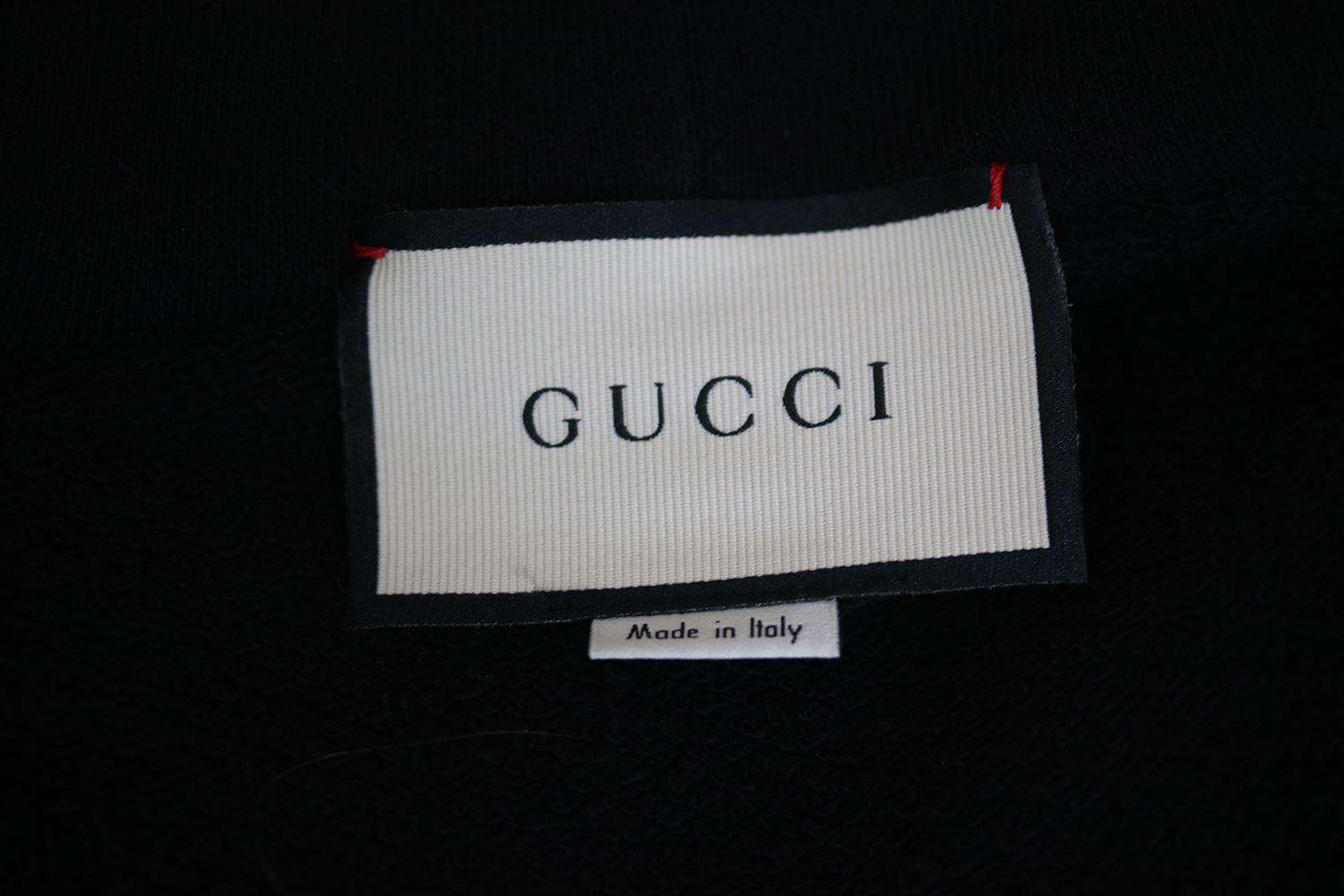 GUCCI APPLIQUÉD PRINTED COTTON JERSEY HOODED SWEATSHIRT SMALL - Image 6