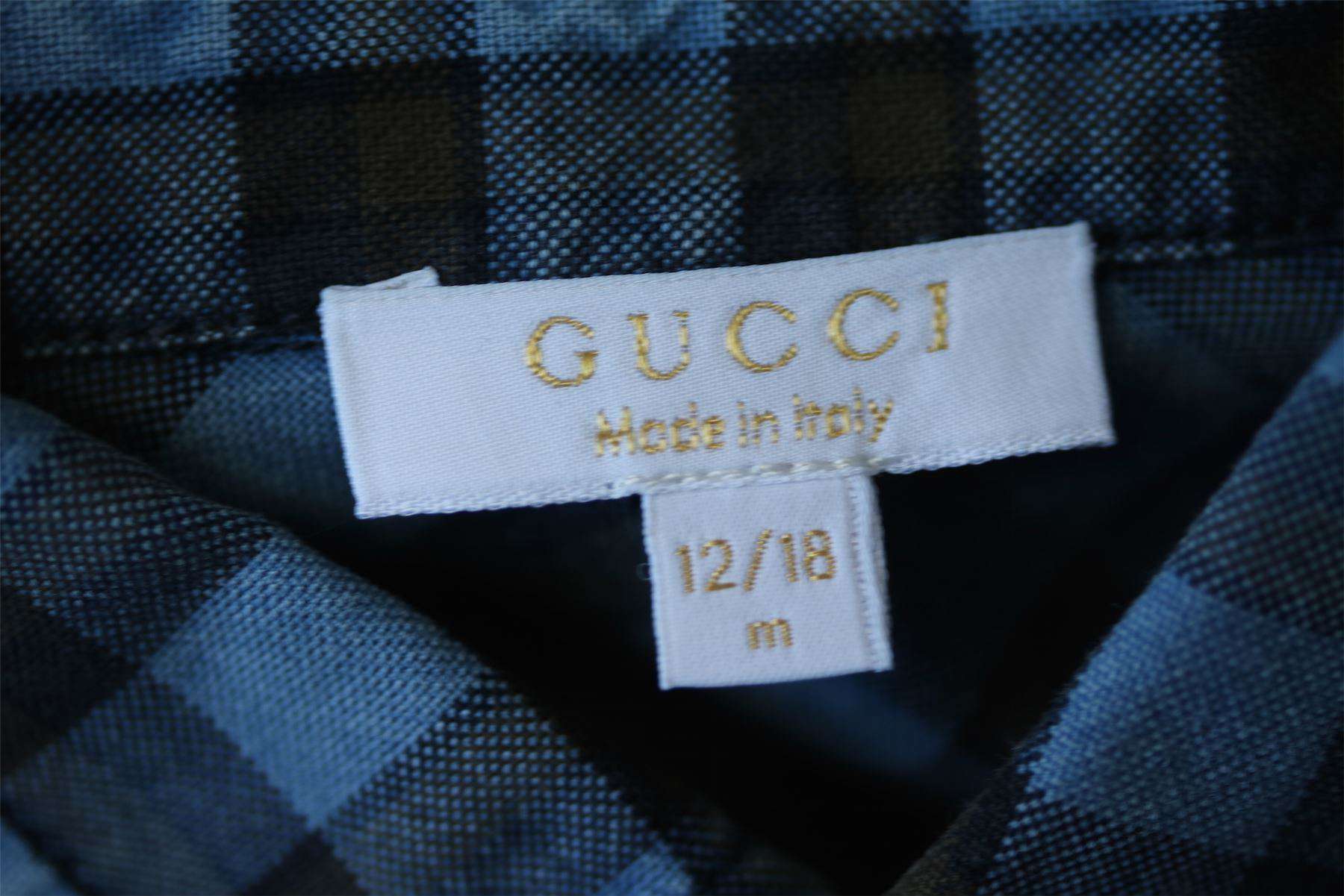 GUCCI BABY BOYS BLUE AND GREEN CHECKED SHIRT 12-18 MONTHS - Image 3