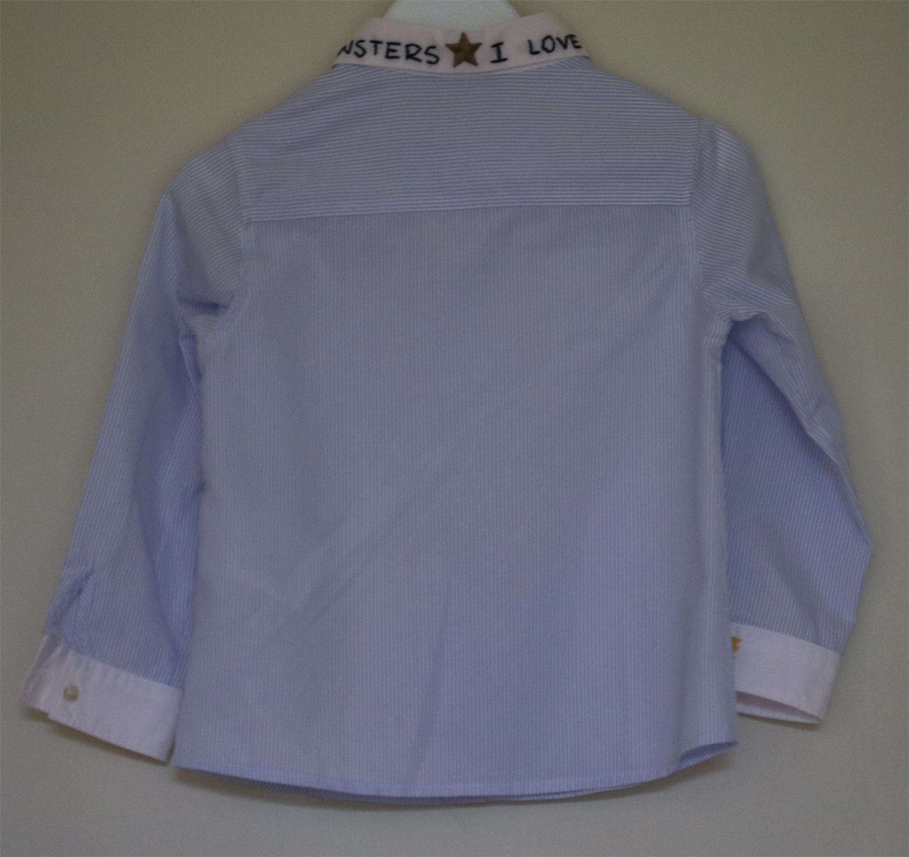 GUCCI BABY BOYS BLUE PINSTRIPED SHIRT WITH I LOVE MONSTERS COLLAR 18-24 MONTHS - Image 3