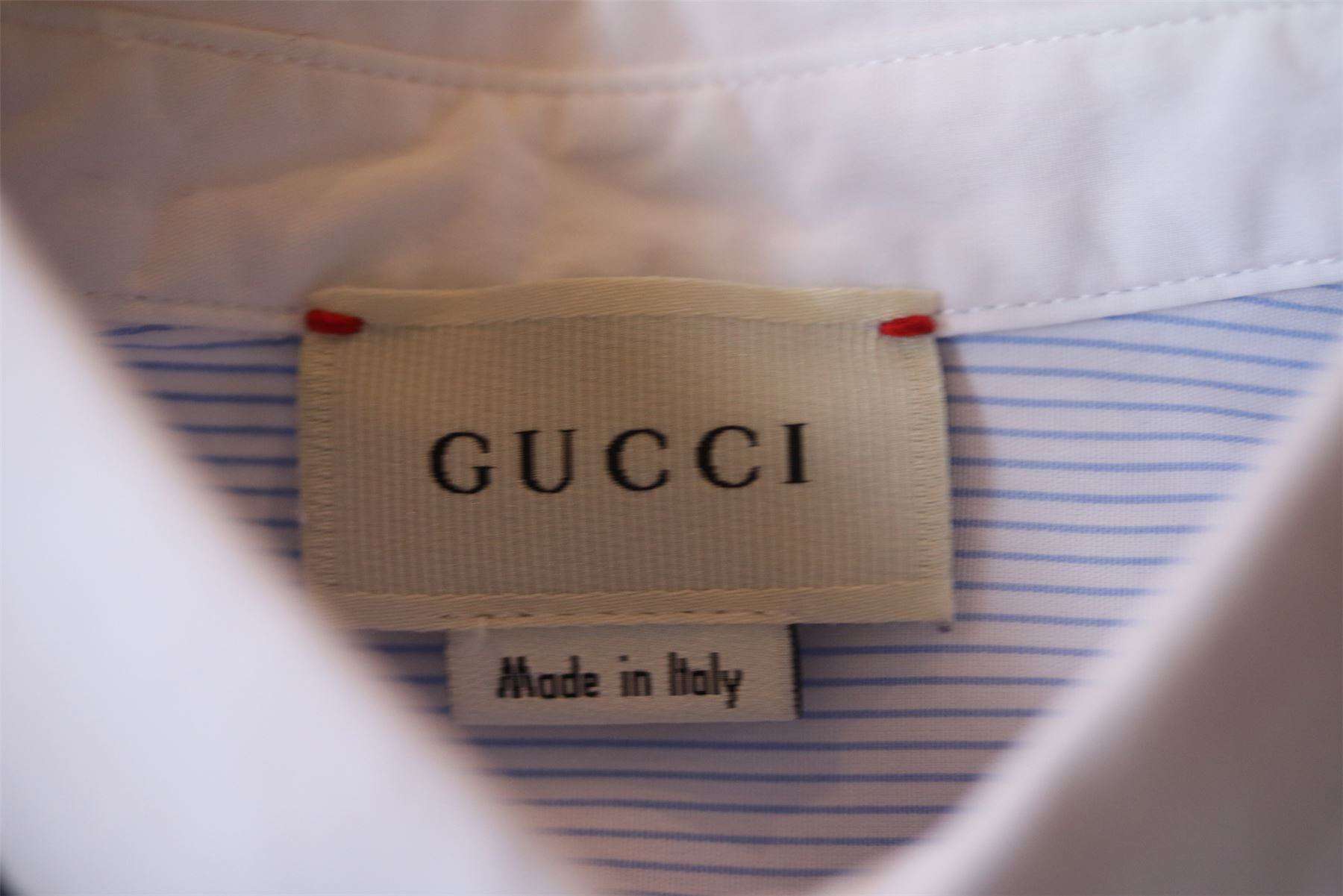 GUCCI BABY BOYS BLUE PINSTRIPED SHIRT WITH I LOVE MONSTERS COLLAR 18-24 MONTHS - Image 4