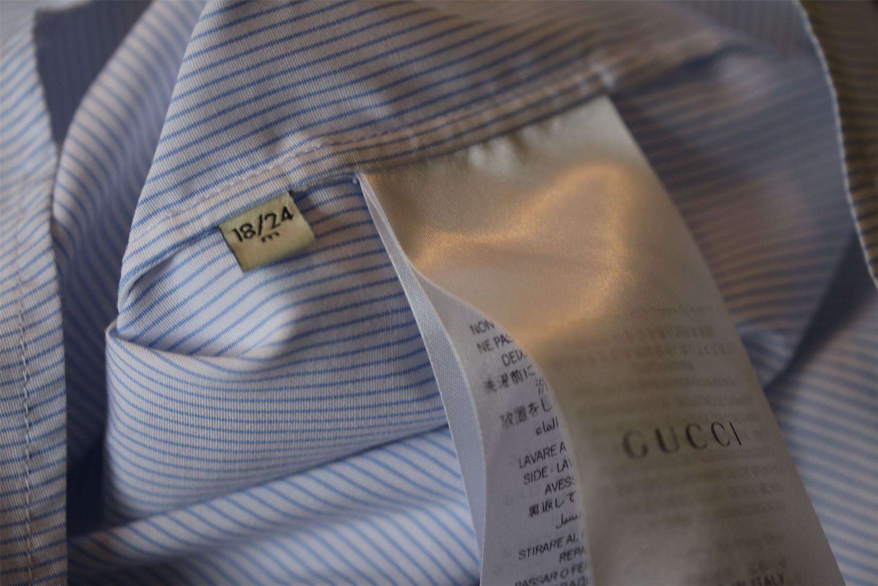 GUCCI BABY BOYS BLUE PINSTRIPED SHIRT WITH I LOVE MONSTERS COLLAR 18-24 MONTHS - Image 5