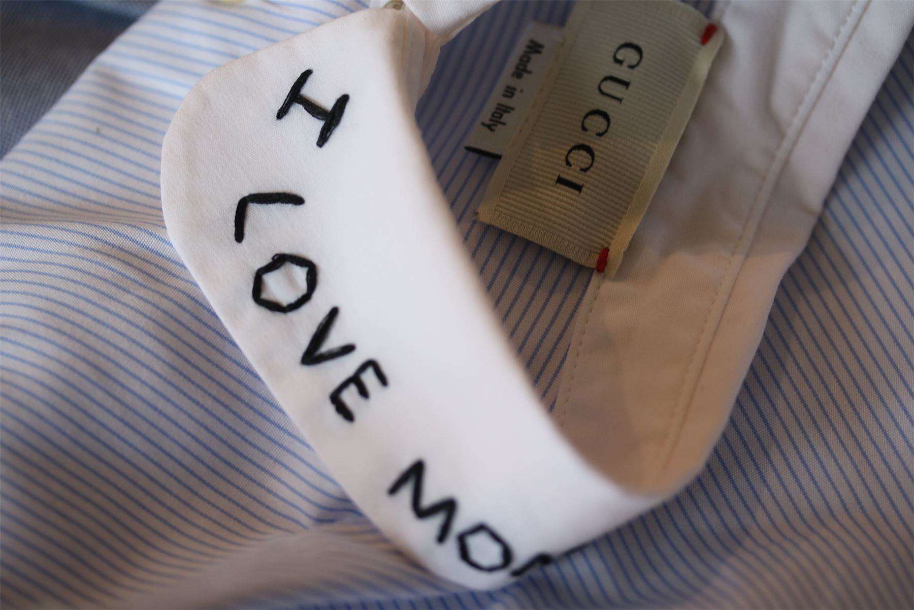 GUCCI BABY BOYS BLUE PINSTRIPED SHIRT WITH I LOVE MONSTERS COLLAR 18-24 MONTHS - Image 7