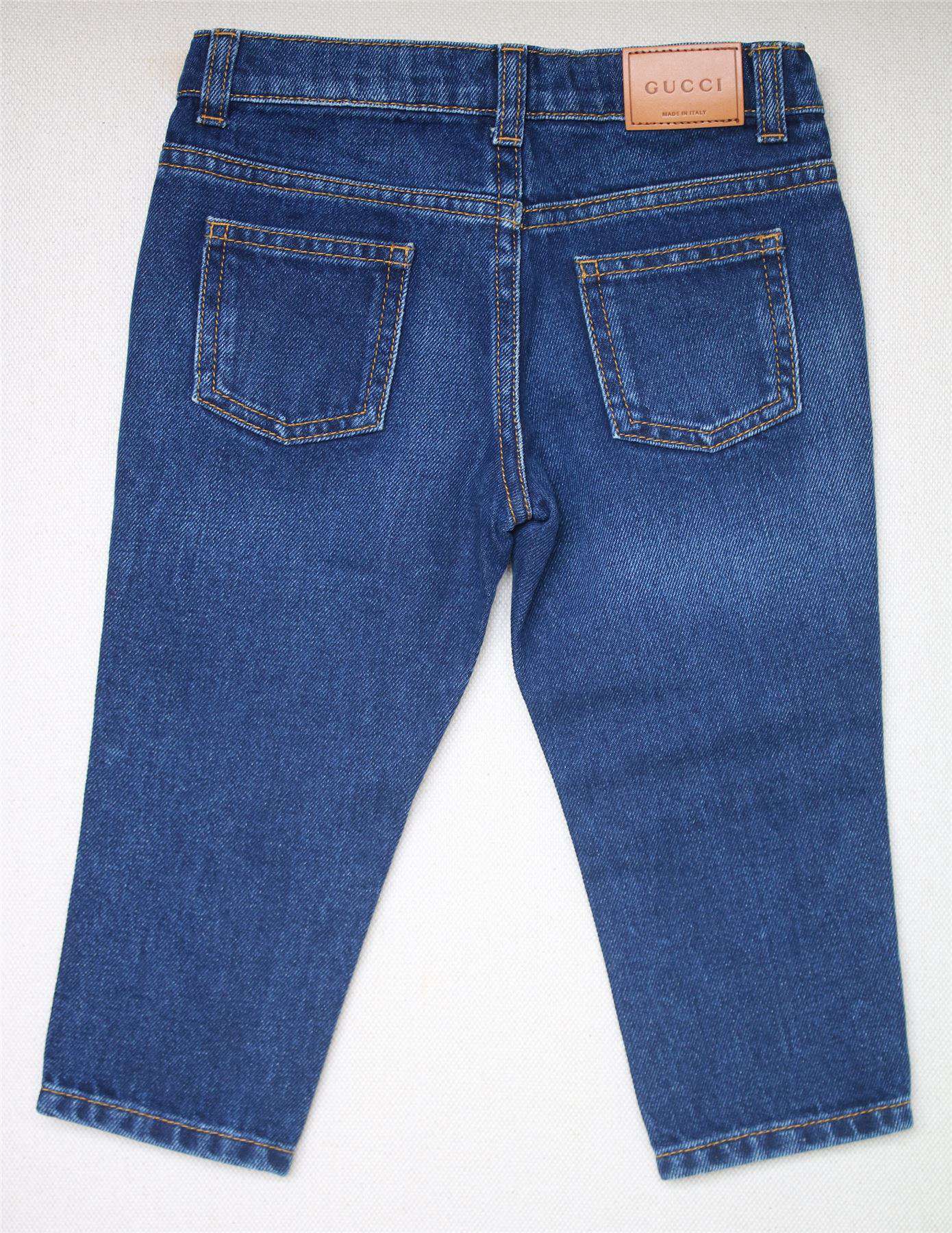 GUCCI BABY BOYS NAVY BLUE EMBROIDERED JEANS 18-24 MONTHS - Image 4