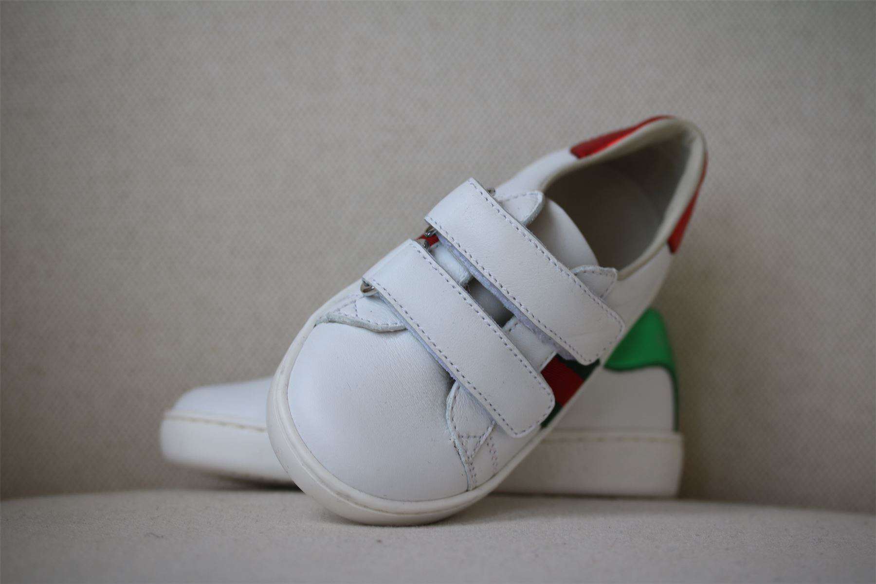 GUCCI BABY WHITE WEB LEATHER TRAINERS EU 22 UK 5 - Image 4
