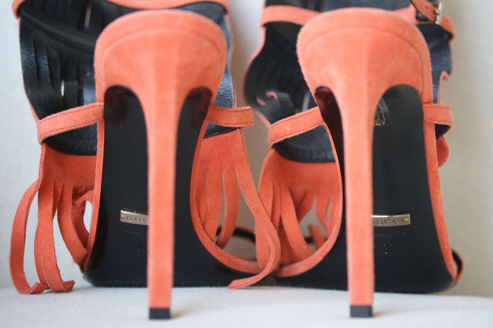 GUCCI BECKY ORANGE FRINGE THONG HEELED SANDAL 37 UK 4 US 7 - Image 3