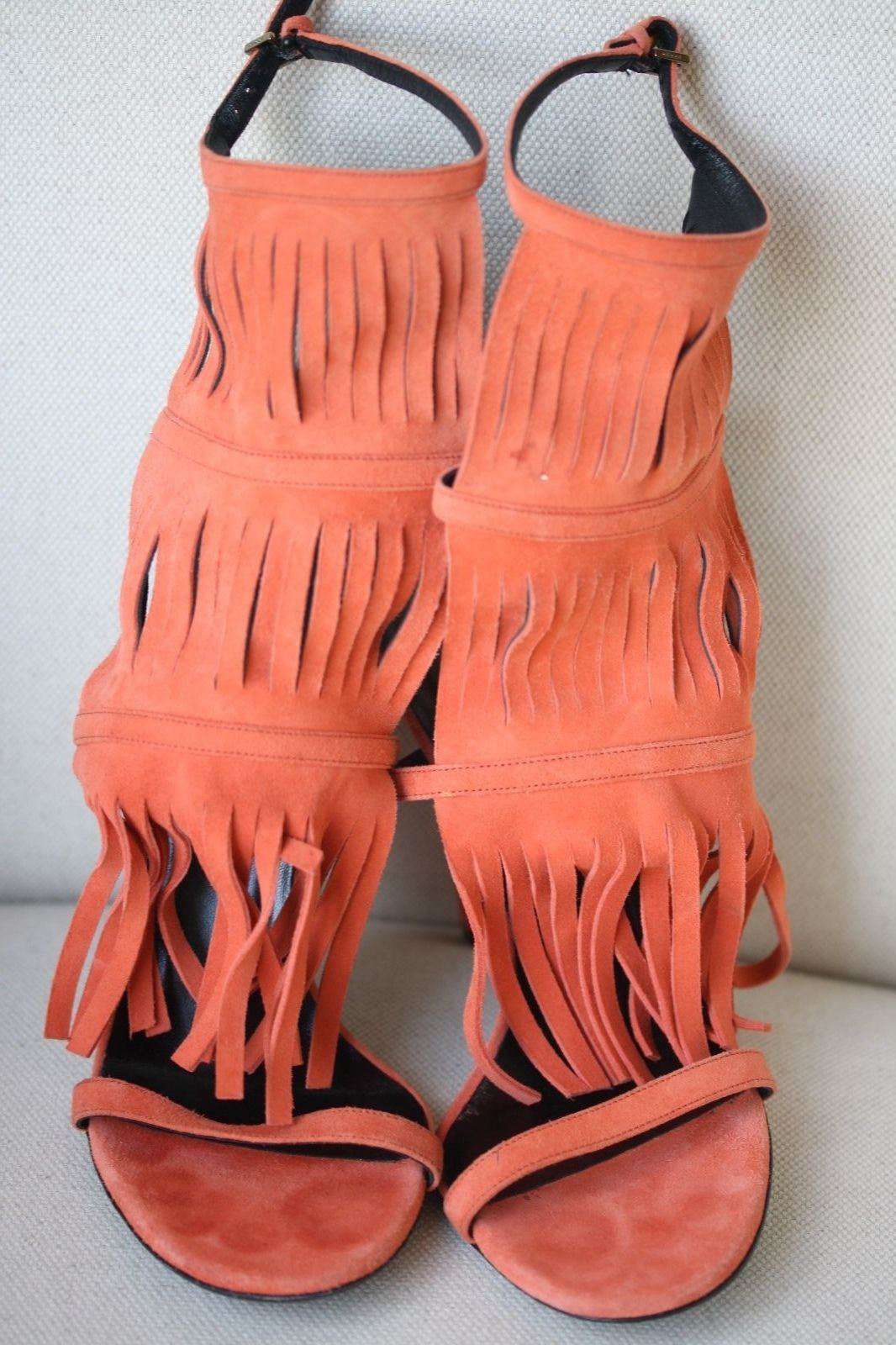 GUCCI BECKY ORANGE FRINGE THONG HEELED SANDAL 37 UK 4 US 7 - Image 7