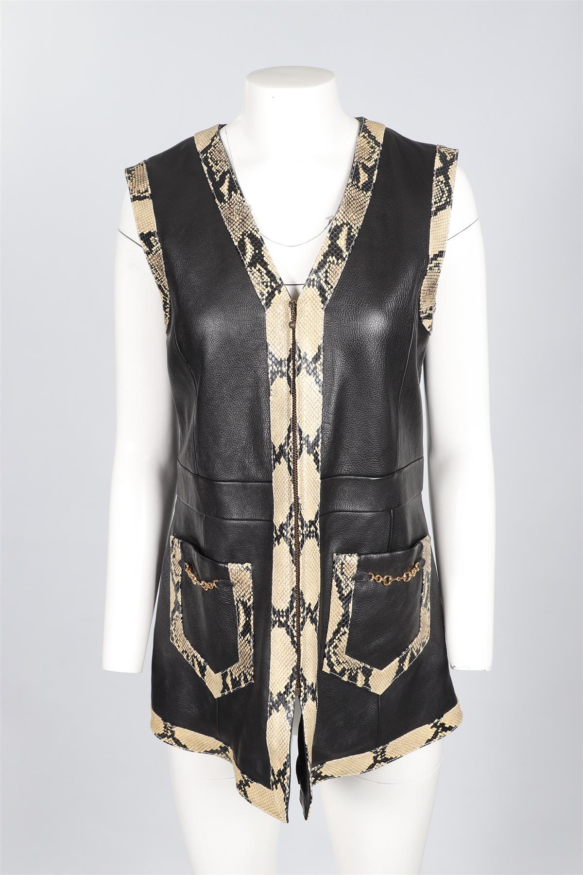 GUCCI BLACK LEATHER AND SNAKESKIN GILET IT 46 UK 14 - Image 2
