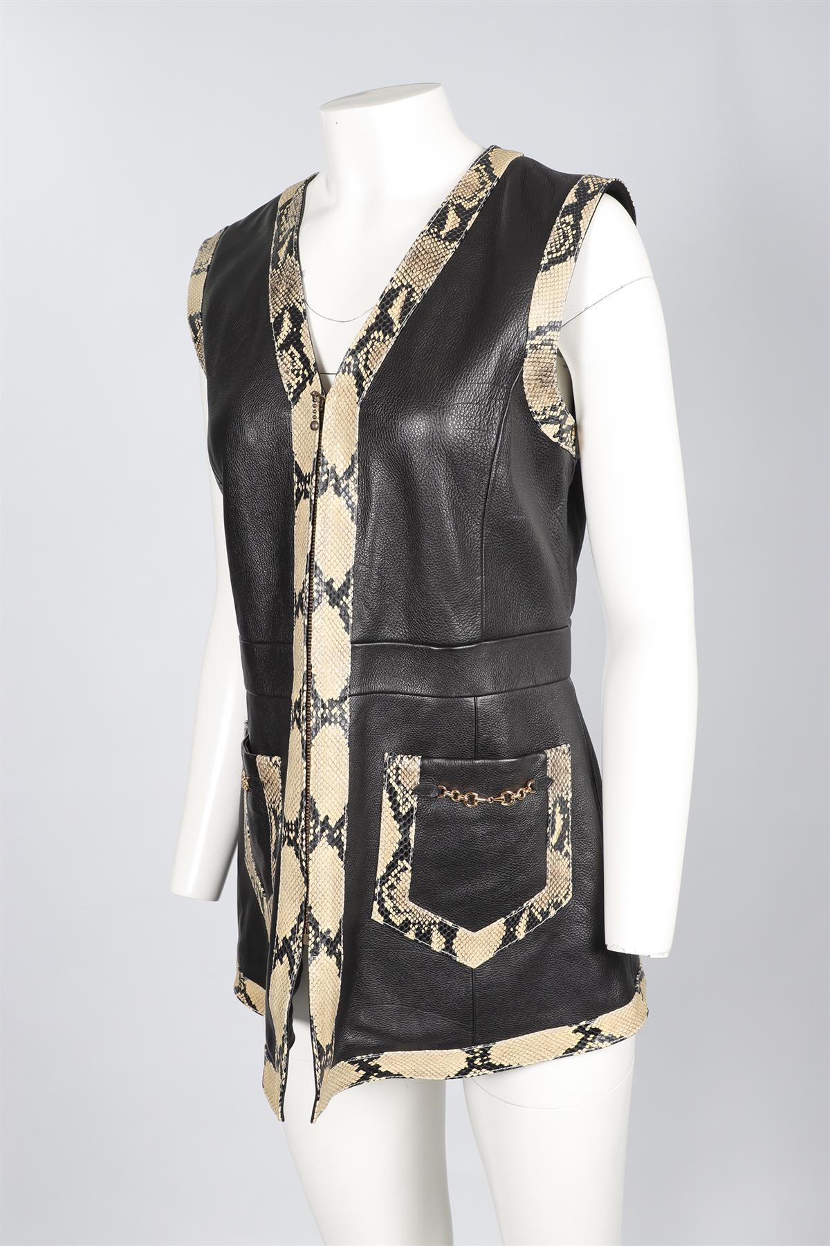 GUCCI BLACK LEATHER AND SNAKESKIN GILET IT 46 UK 14 - Image 3