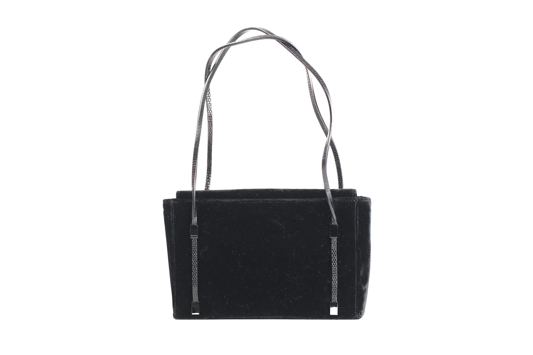 GUCCI BLACK VINTAGE VELVET SHOULDER BAG - Image 6