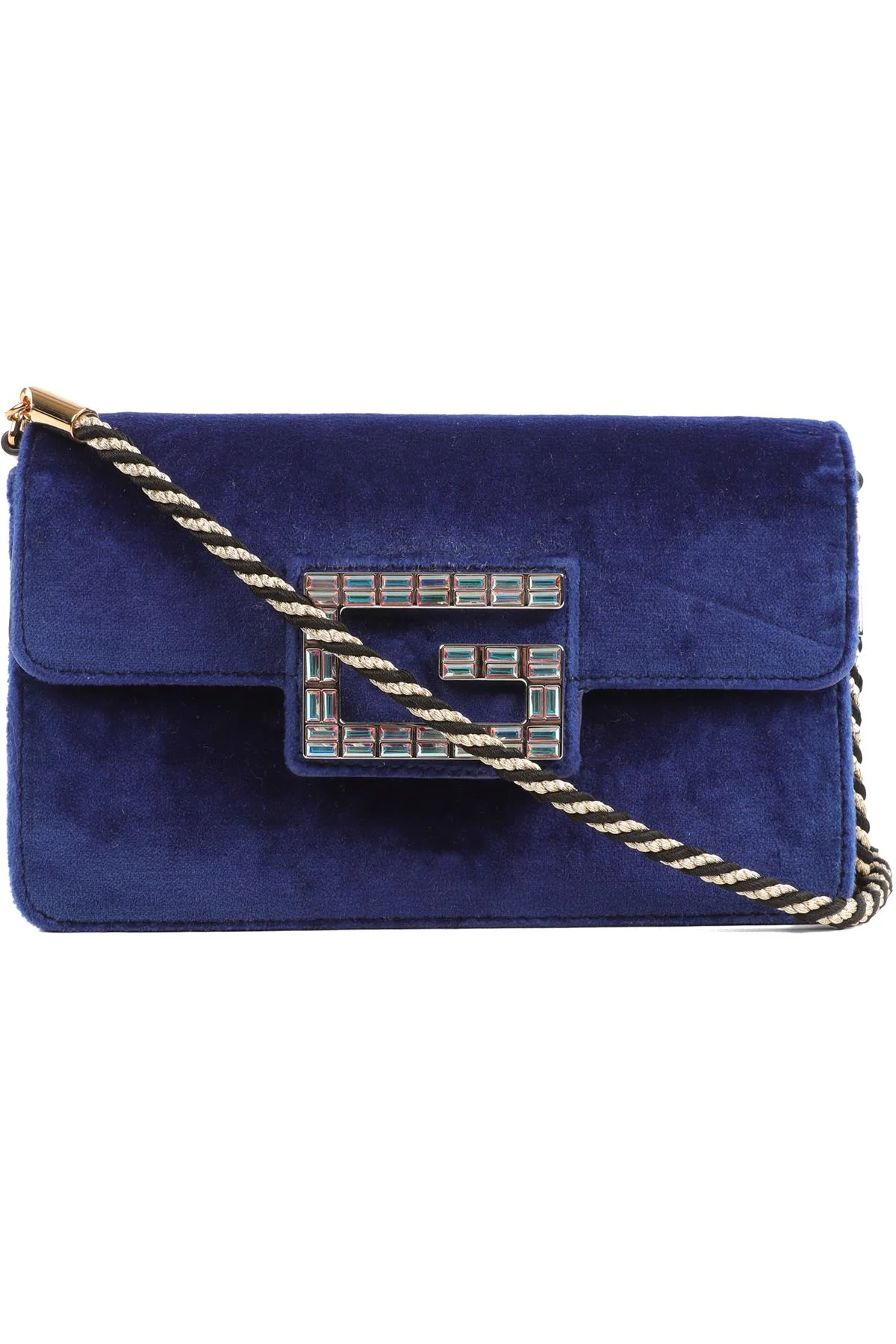 GUCCI BLUE BROADWAY SMALL VELVET SHOULDER BAG