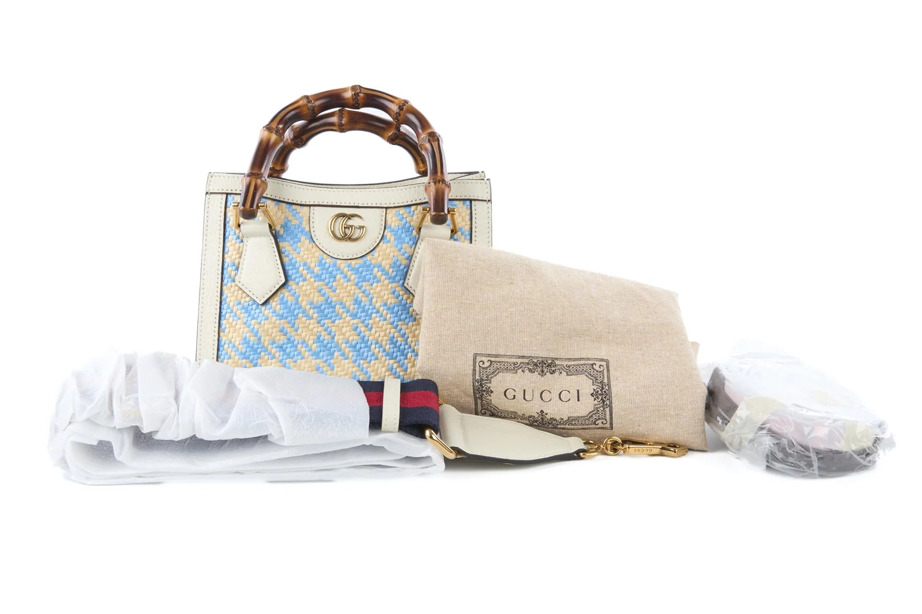 GUCCI BLUE DIANA MINI RAFFIA TOTE BAG - Image 9