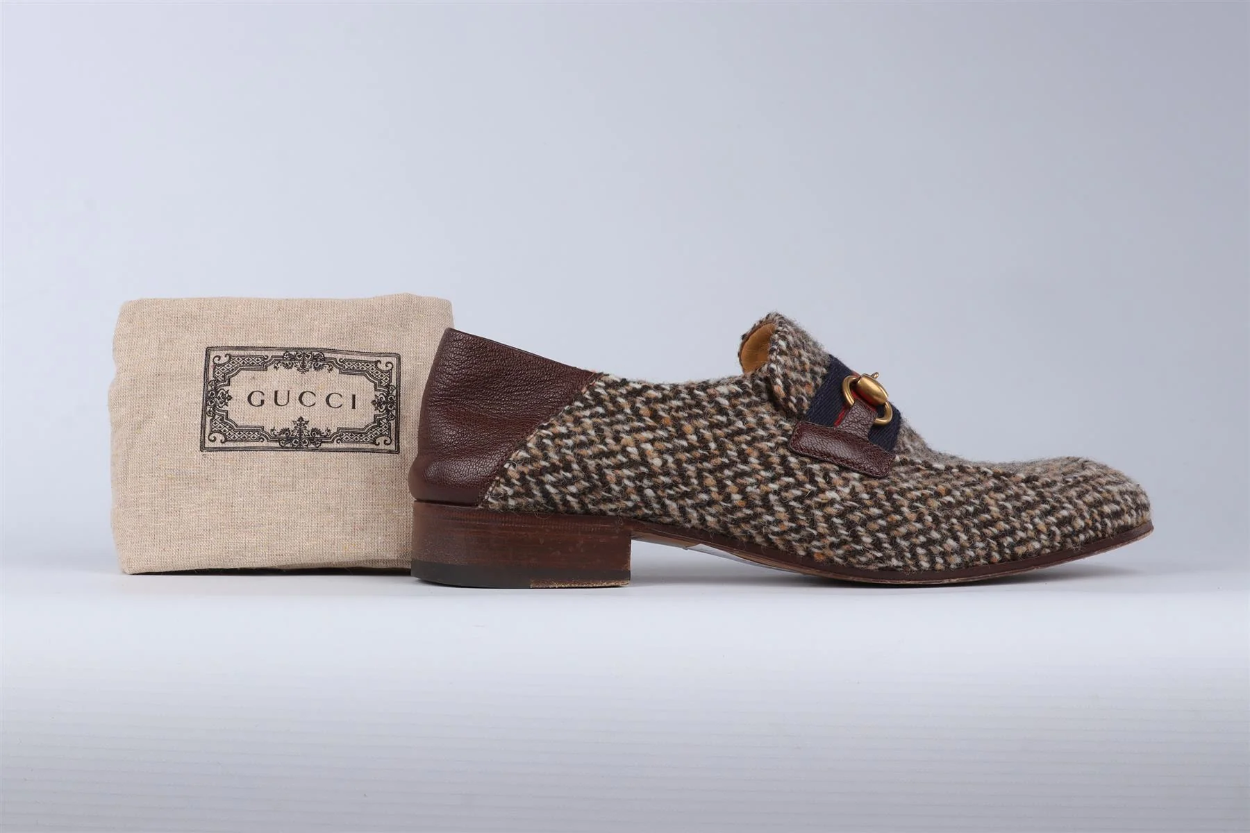 GUCCI BROWN MEN'S HORSEBIT TWEED LOAFERS EU 43.5 UK 9.5 US 10.5 - Image 7